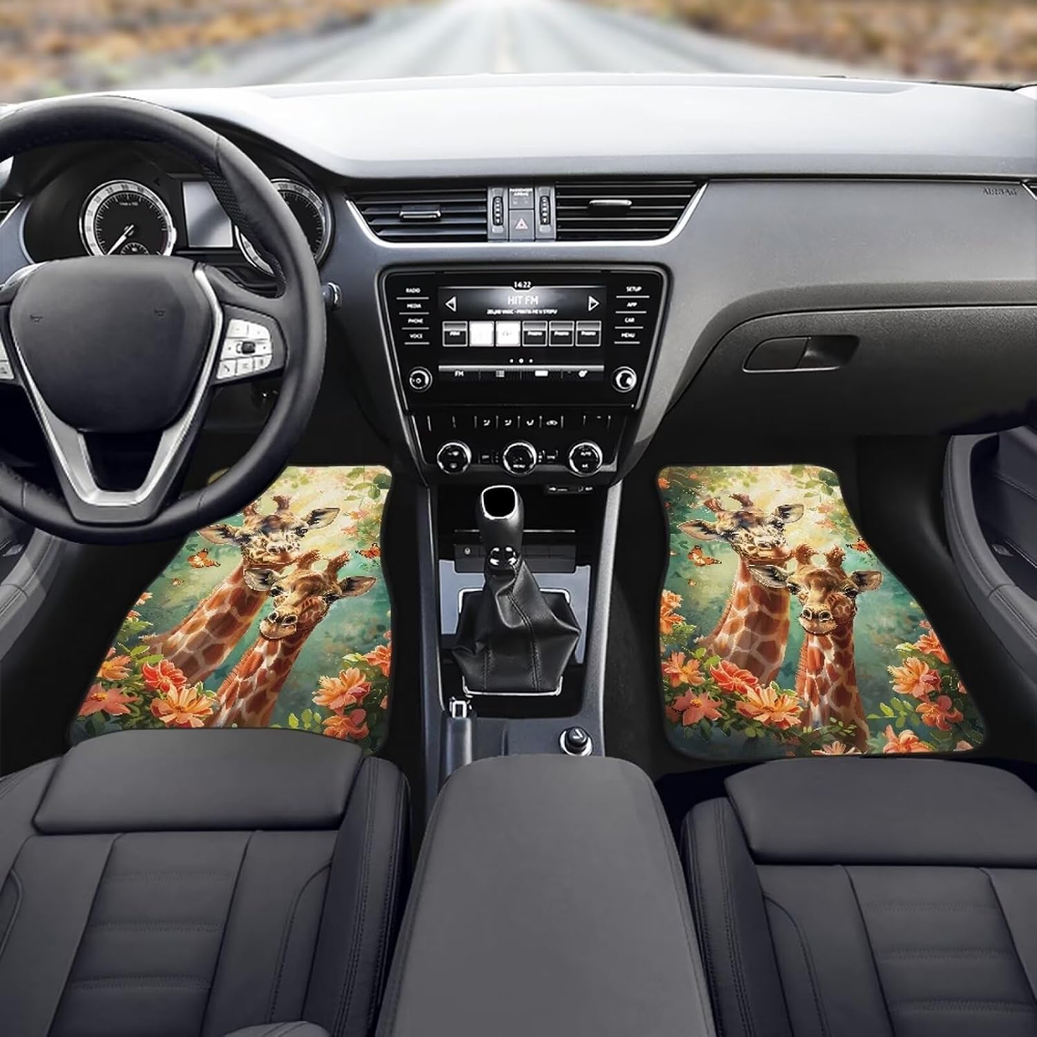 BIGCARJOB Animal Giraffe Car Mats Set for Interior Accessories 4 Pieces Funny Giraffe Print Rubber Car Floor Mats Universal Vehicle Floor Protection Rugs,Fit for Sedan, SUVs, Truck, Vans