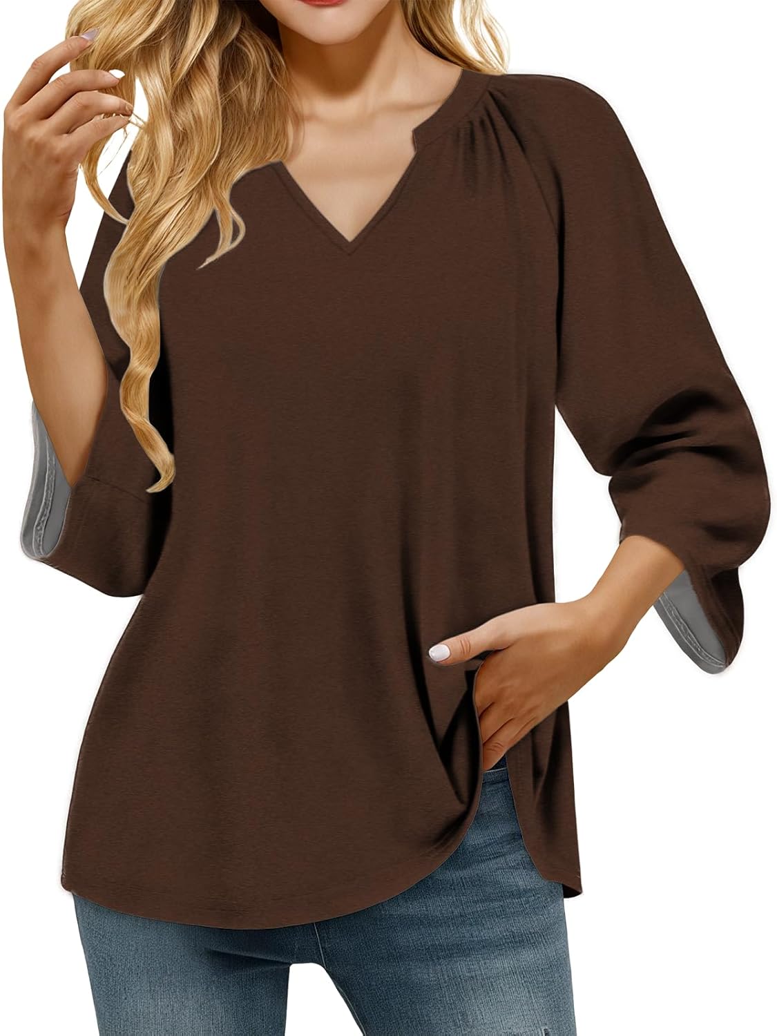 MARSVOVO Casual Tunic Tops for Women Loose Dressy 3/4 Sleeve V Neck Boho Shirts Travel Office Summer Top