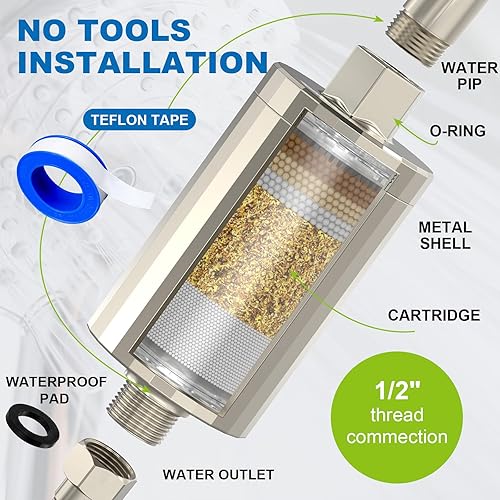 Miniatura 6 de Filtro de cabezal de ducha All Metal filtro de ducha KDF 55 con vitamina C E y A para agua dura, filtros de agua universales de alta presión para