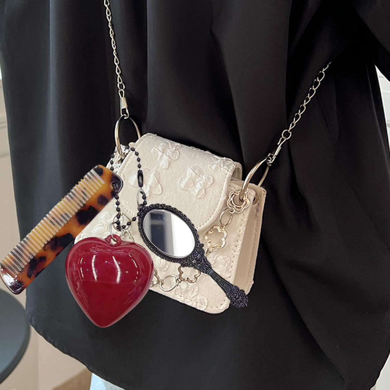 Stylish Acetate Comb Keychain with Makeup Tool and Heart Handbag Accessories Fashionable Keyring for Women Girls Wide Tooth Comb image 3