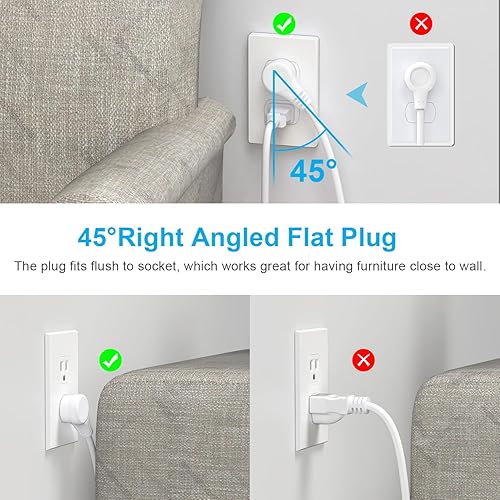 Miniatura 6 de Cable de extensión de 25 pies, con 5 salidas de CA, 4 USB, regleta de alimentación USB C (15.5 W3.0 A) con protector de sobretensiones, cable de