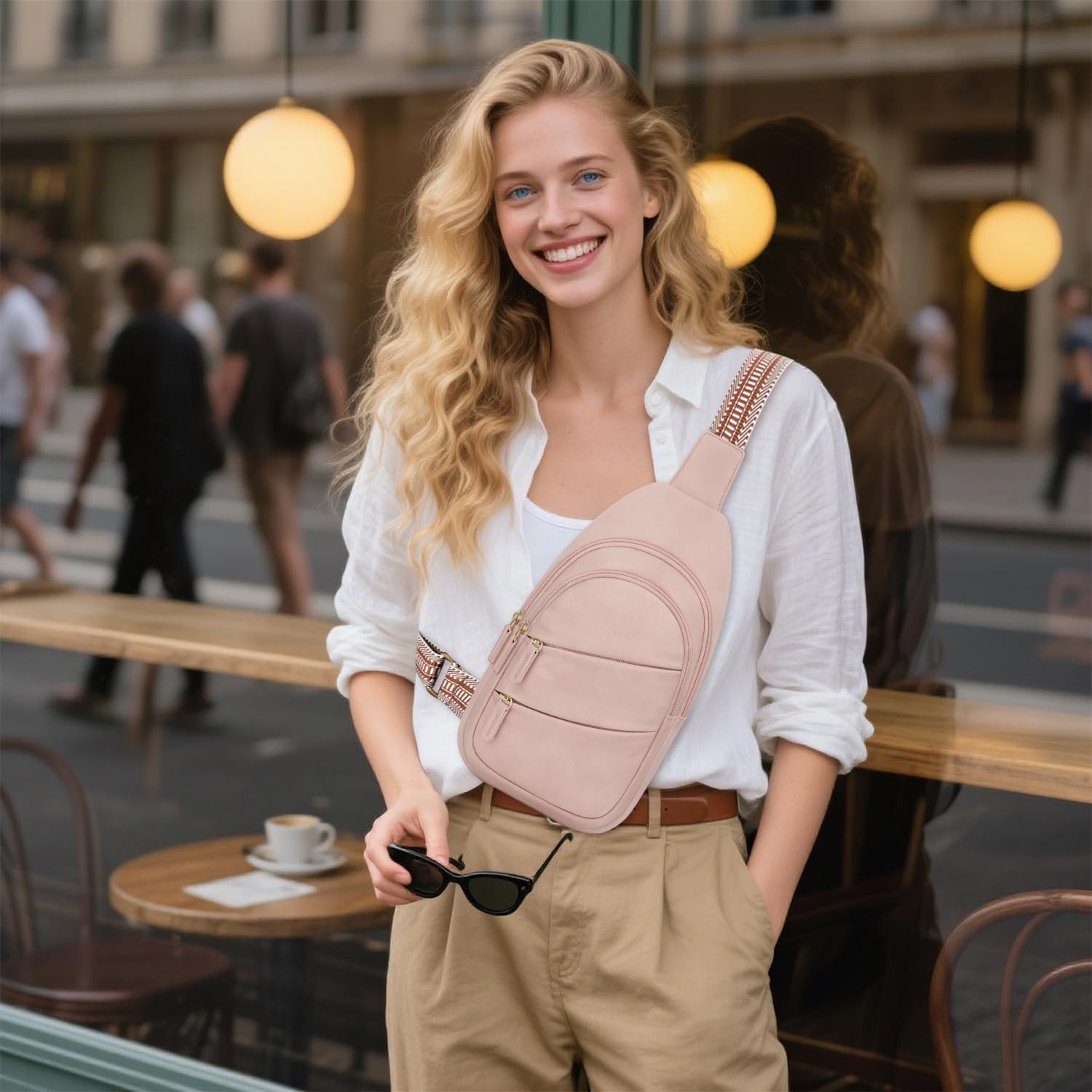 Crossbody Bags for Women Small Sling Bag Waterproof Cross Body Chest Bag Fanny Pack Travel Purse for Camping Hiking Travel Pink - Image 4