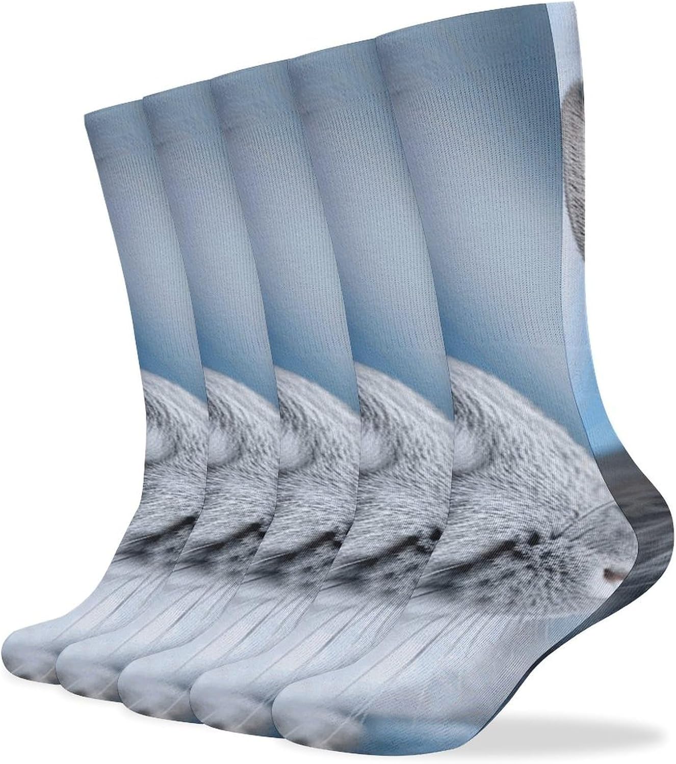 5 Pairs Knee High Socks Gray Rabbit Long Tube Boot Seamless Toe