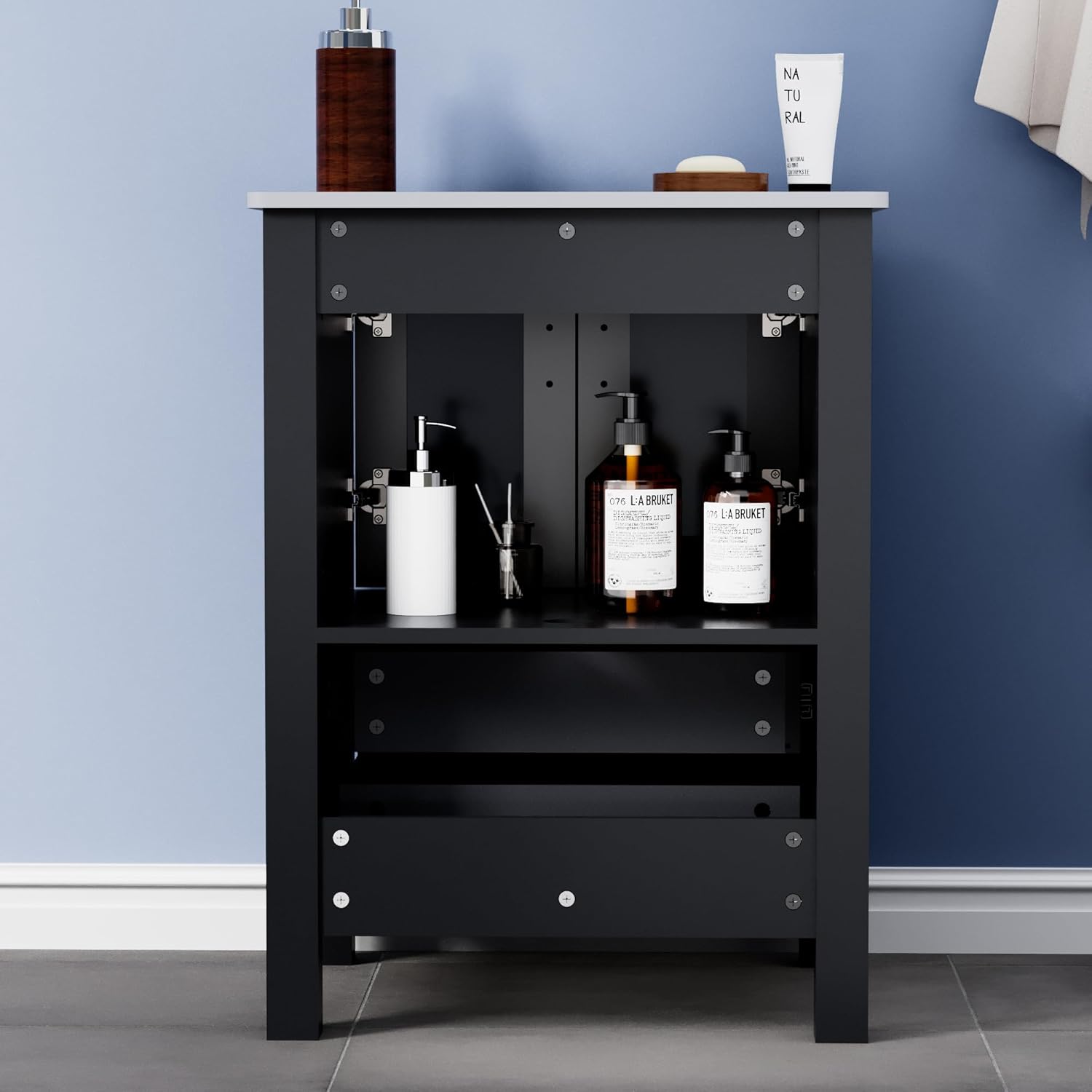 UEV 48" Black Bathroom Vanity with Sink Combo,2 Bathroom Storage Side Cabinets,Modern Bathroom Vanity Vessel Sink Combo,ORB Faucet and Drain Parts Included,Mirror Not Included(T44)