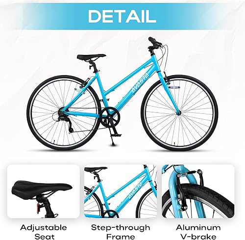 Miniatura 3 de AVASTA Populus 700C Bicicleta de carretera para mujeres con pata de cabra, marco de aleación de aluminio ligero de paso bajo de 15 17 pulgadas,