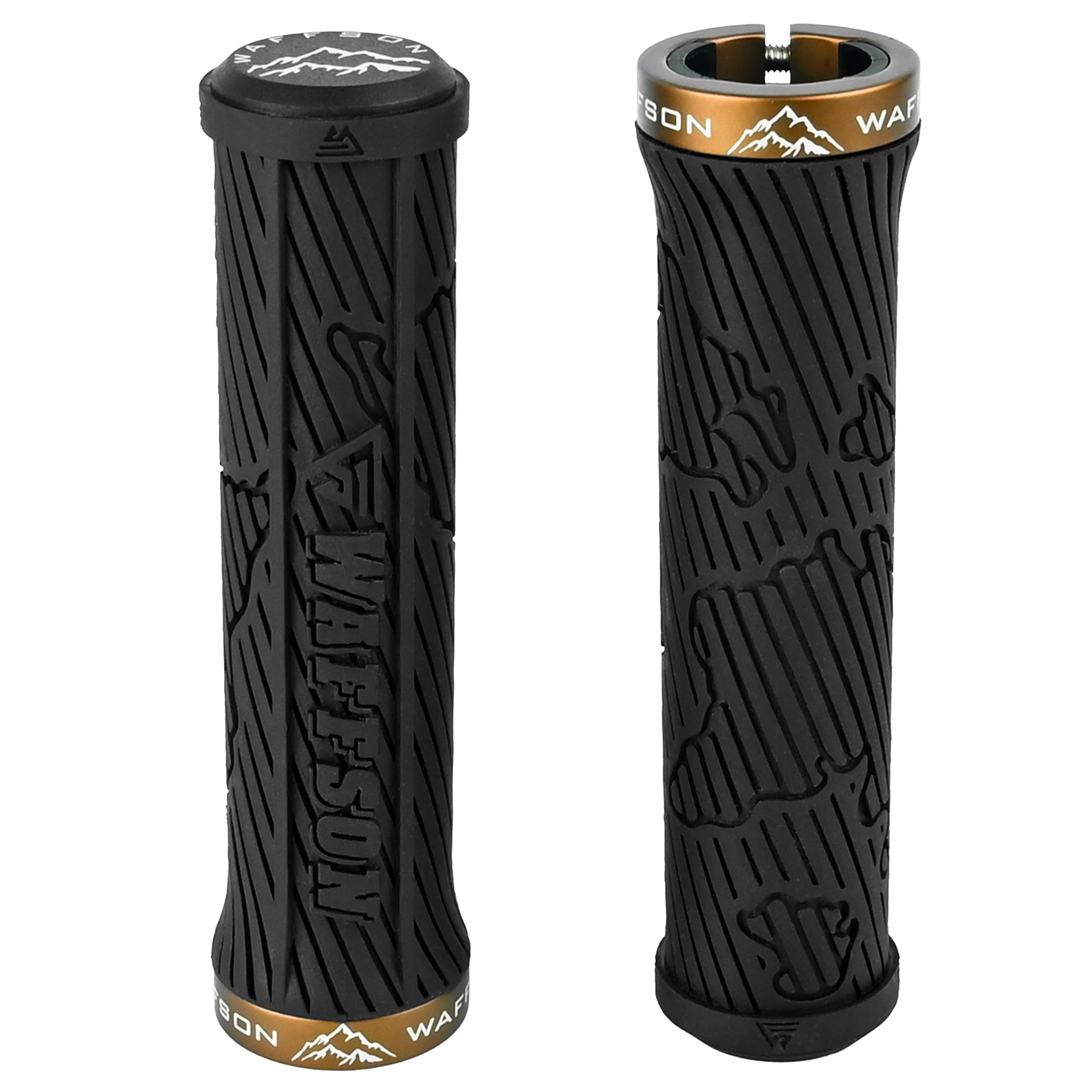 WFS World Map MTB Lock-on Grips - Single Clamp Ergonomic Anti-Slip Mountain Bike Handlebar Grips - Comfort Vibration Dampening for Trail, Enduro, Downhill - Black x Brown โ image 1