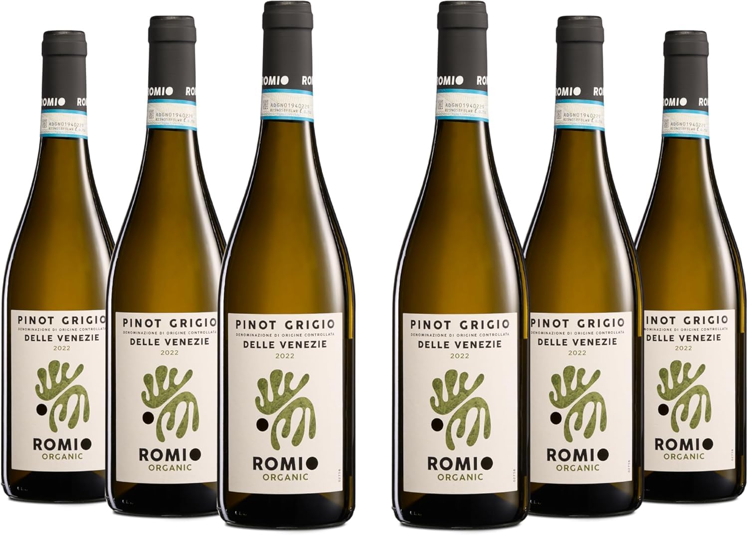 Romio Organic Weißwein Pinot Grigio Delle Venezie DOC BIO mit Birnen- und Zitrusfruchtnoten, einer Klaren Säure und einem Mineralischen Abgang, 12% Vol., Karton mit 6 Flaschen mit jeweils 750 ml