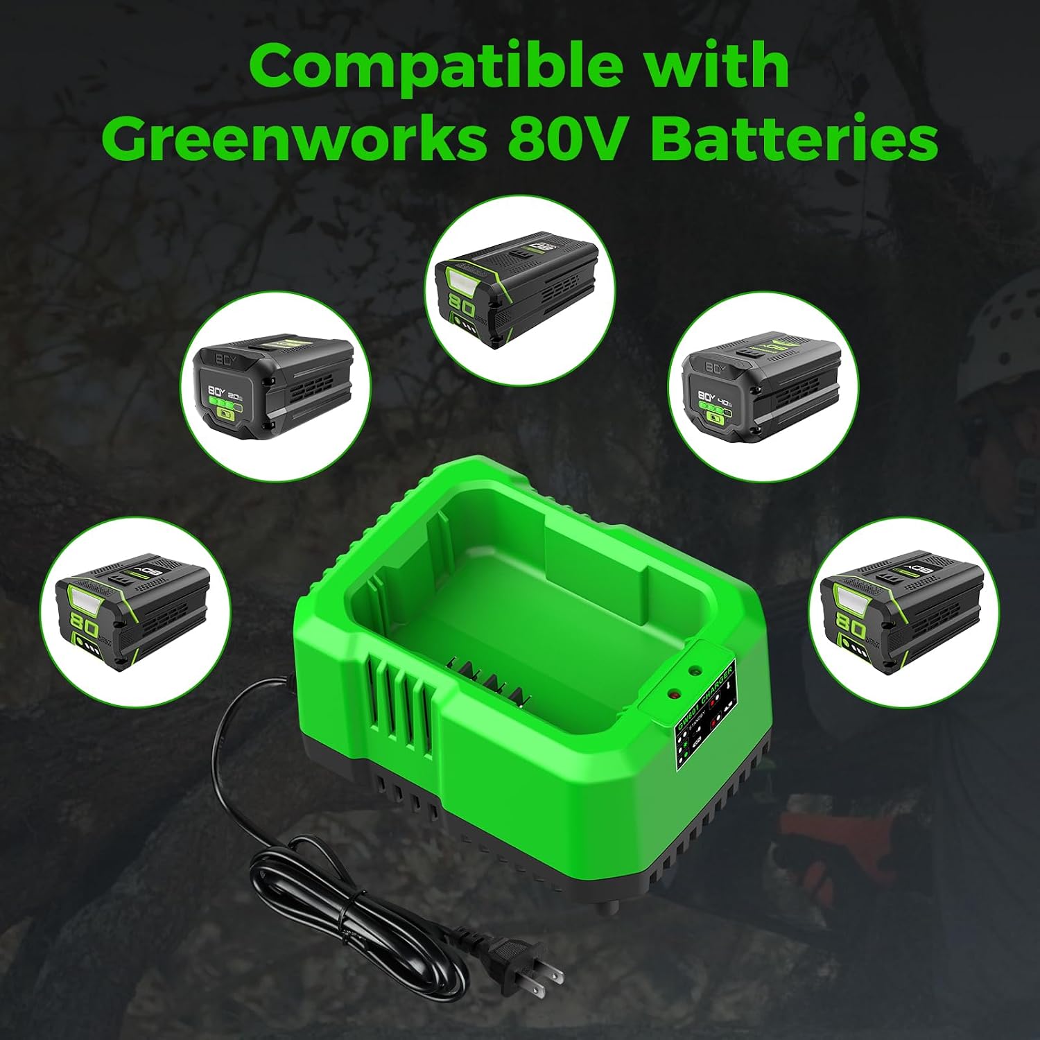 1 Port 80V Charger Compatible with Greenworks Pro 80V Battery, Replacement for Greenworks 80V Battery Charger-Single Port Fast Charging & Safe Power Supply