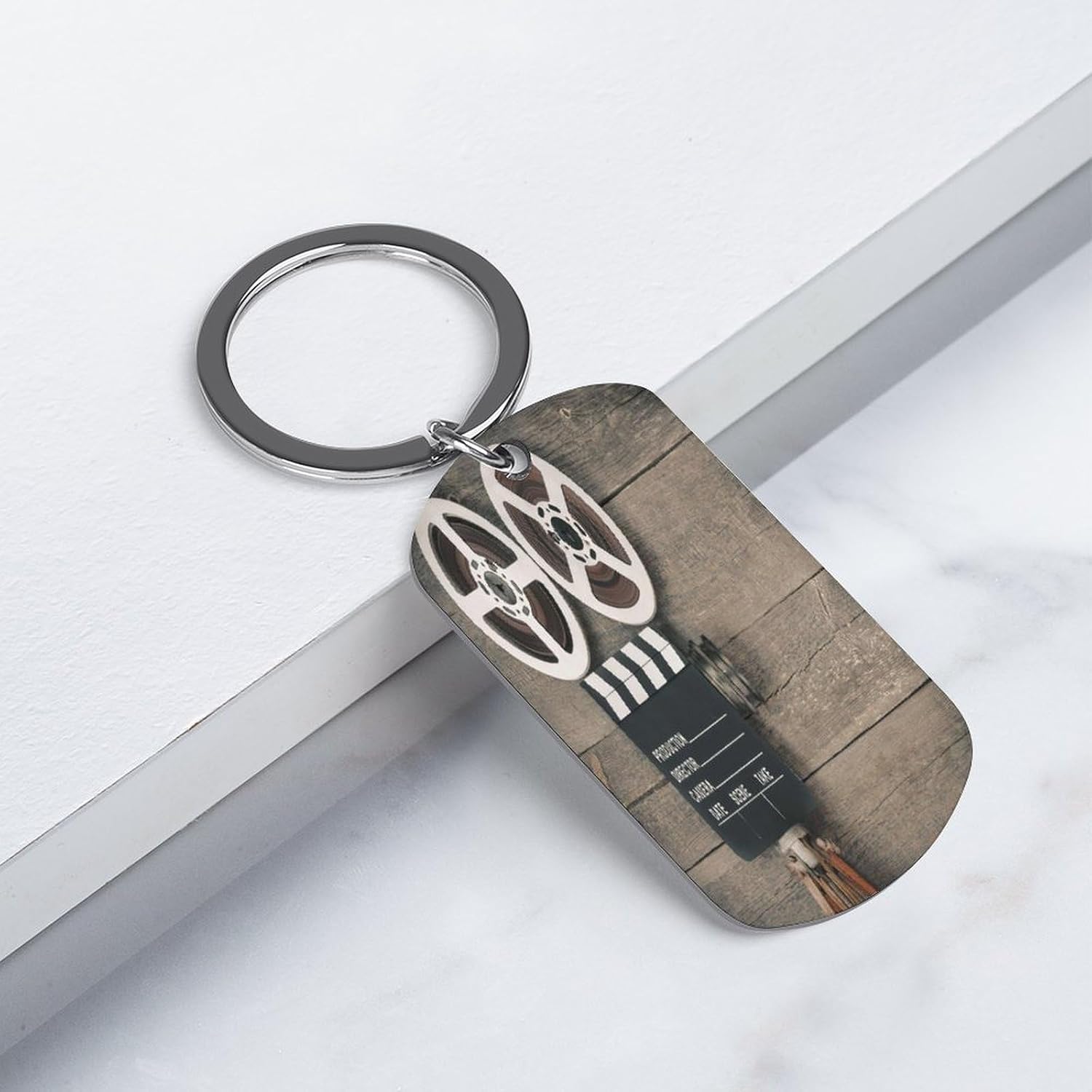 Old Movie Camera Keychain Fashion Metal Key Chain Ring Clip Personalized Double-Sided Keychain with Picture Cute Keyring Key Ring Holder for Friends Family Key Chain Rings Gift image 3