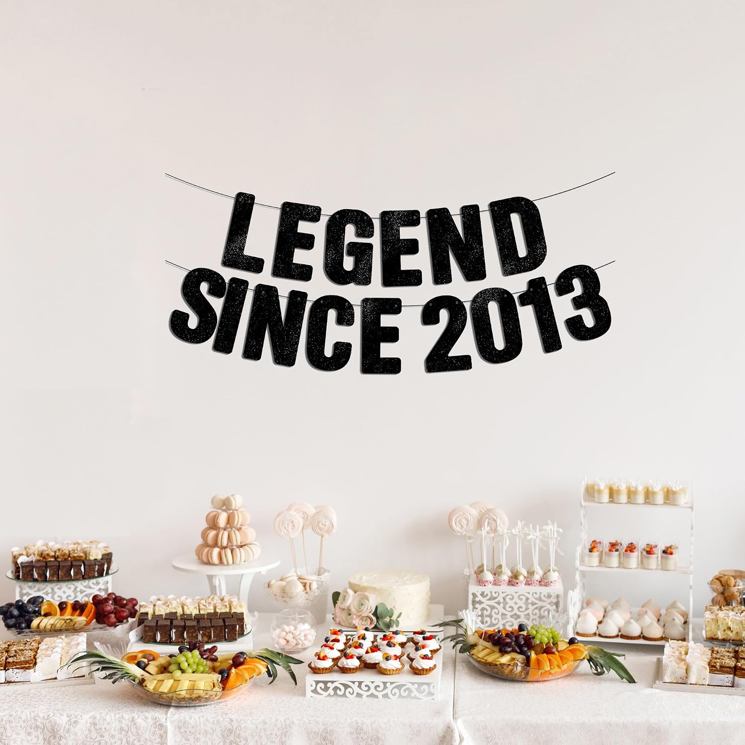 Pre-Strung Legend Since 2013 Black Glitter Banner, Happy 13th Birthday Decorations for Boy, 13 Year Old Party Decor