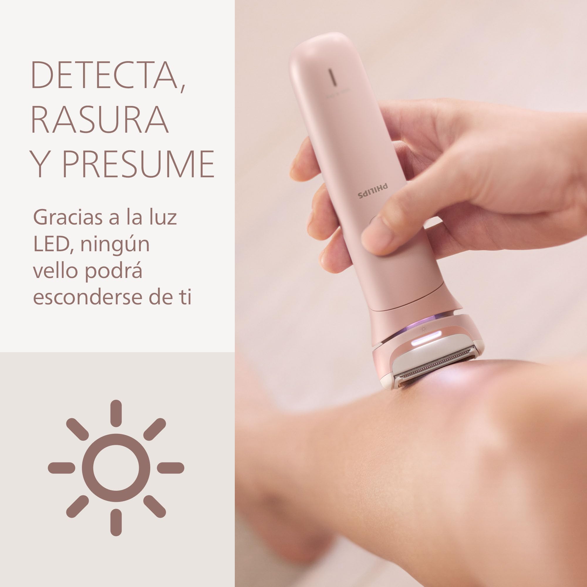 Afeitadora Philips Serie 8000 - Afeitadora sin cable para uso en seco y en mojado, sistema de 3 cuchillas, cabezal de afeitado flexible, luz LED, para las piernas y el cuerpo, Modelo BRL129/00