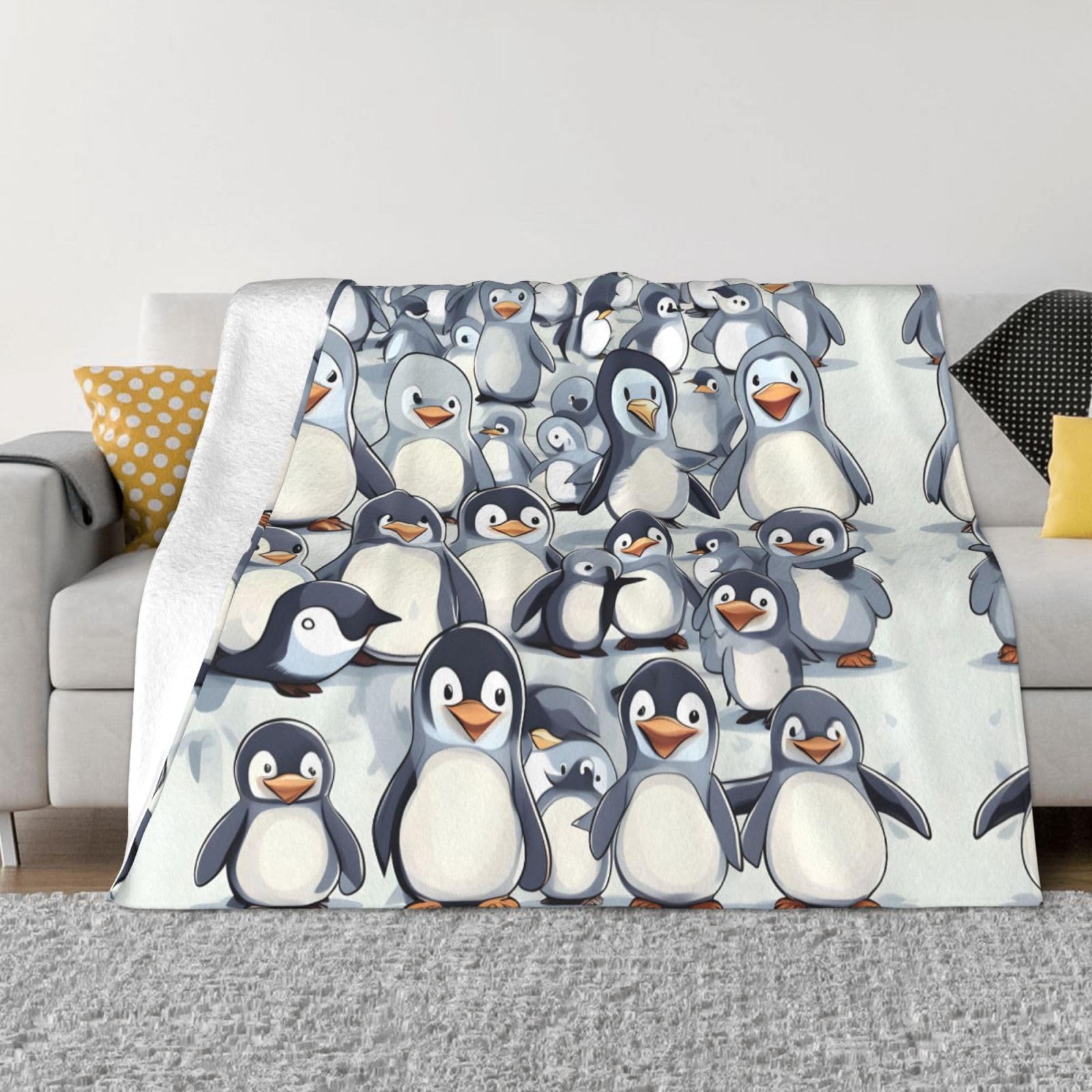 Couverture polaire flanelle pingouins chaude et douce pour lit et salon