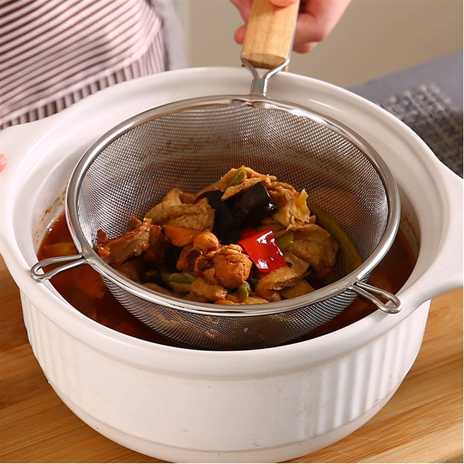 Schaumlöffel Sieb Schöpfkelle Leichte Premium-Qualität feines Mesh-Sieb Food-Sieb Food Scoop große Scoop-Kollegen Edelstahl feine Mesh-Sieben Schaum Abseihlöffel (Size : Medium)