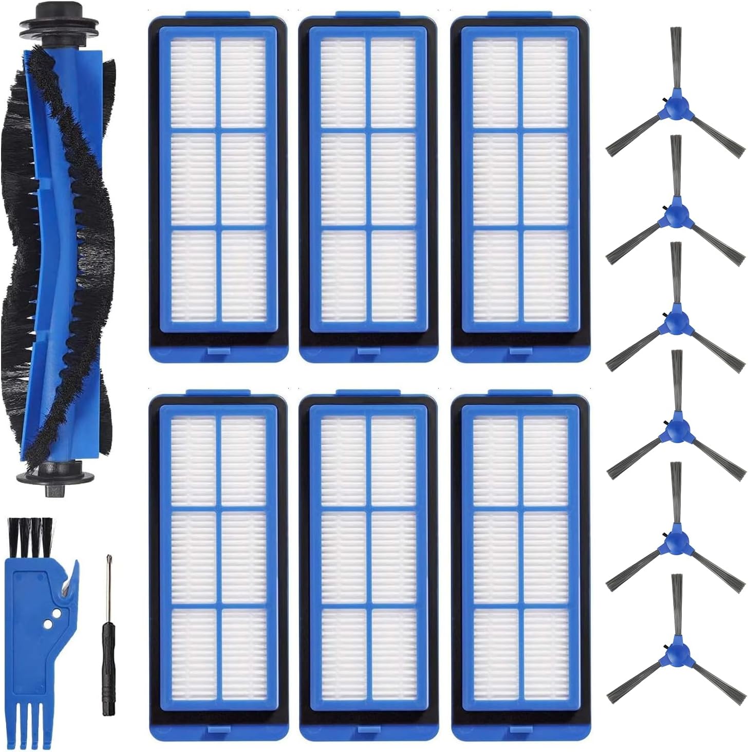 Replacement Part for Eufy RoboVac 11S Max, RoboVac 15C Max, RoboVac 30C Max RoboVac G30 Edge G10 Hybrid Robot Vacuum Cleaner Accessories Kit, Including 1 Main brush, 6 Side brushes, 6 Filters