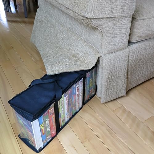 Miniatura 5 de Evelots Paquete de 4 bolsas de almacenamiento VHS, organizador de películas, cinta de video, asas para 60 unidades, sin polvo