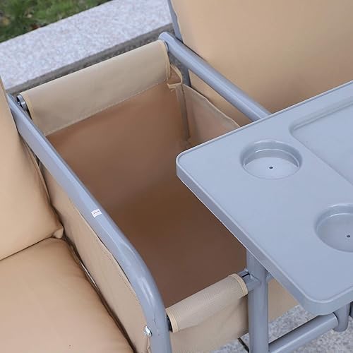 Miniatura 8 de Outsunny Columpio de porche para 2 personas con soporte, columpio al aire libre con toldo, mesa de almacenamiento pivote, 2 soportes para tazas,