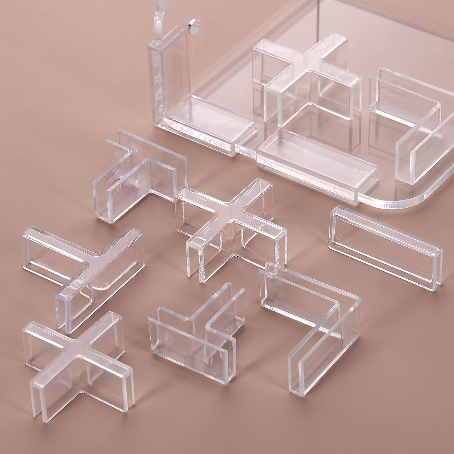 uxcell 24Pcs Plastic Glass Connector, Suitable for 4mm Thick Cross Shaped Glass to Glass Clamp, Fixing Bracket Rimless Clip Holder for Aquarium Fish Tank Display Shelves, Transparent