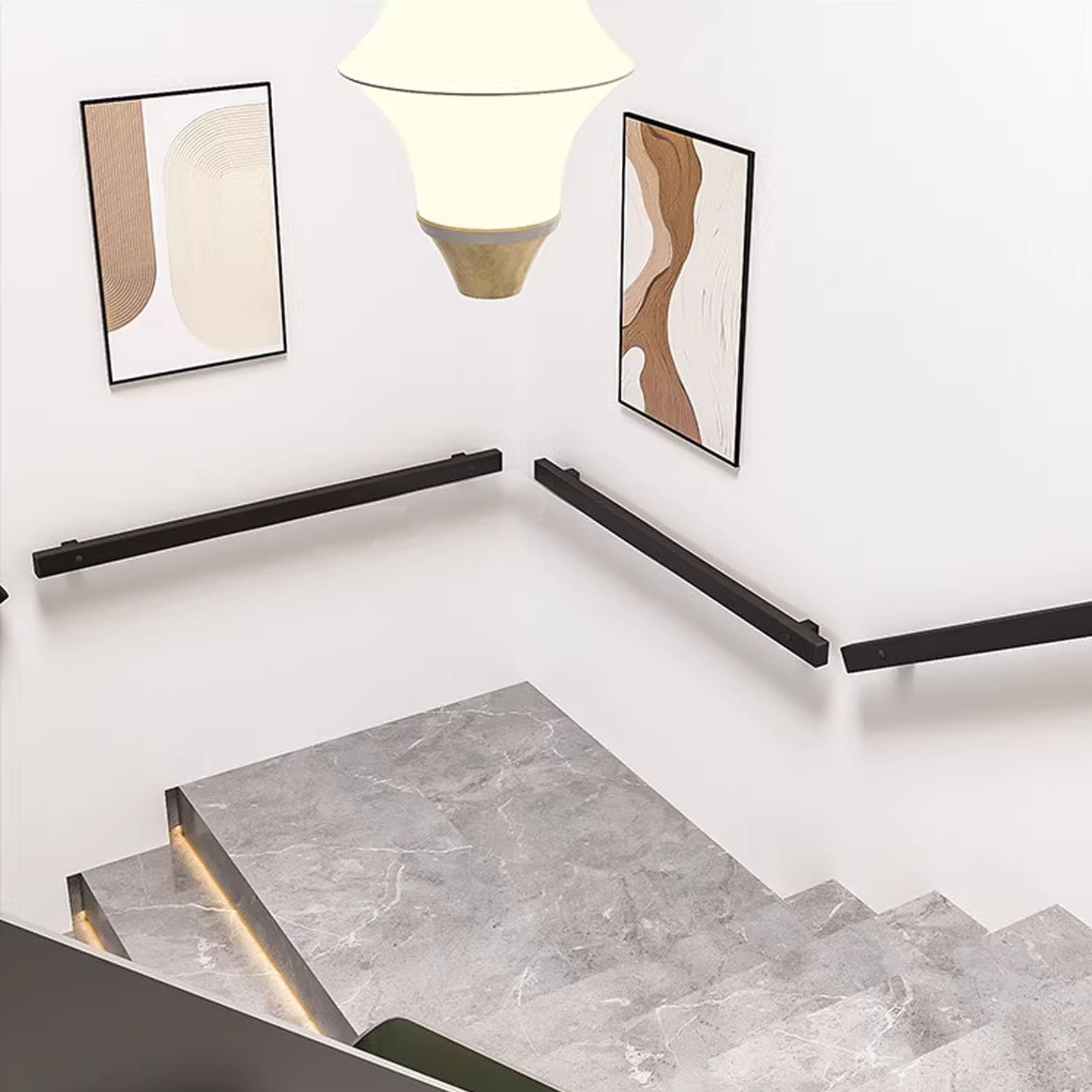 Rampe d'escalier d'intérieur et extérieur noire avec support mural de 1m à 6m