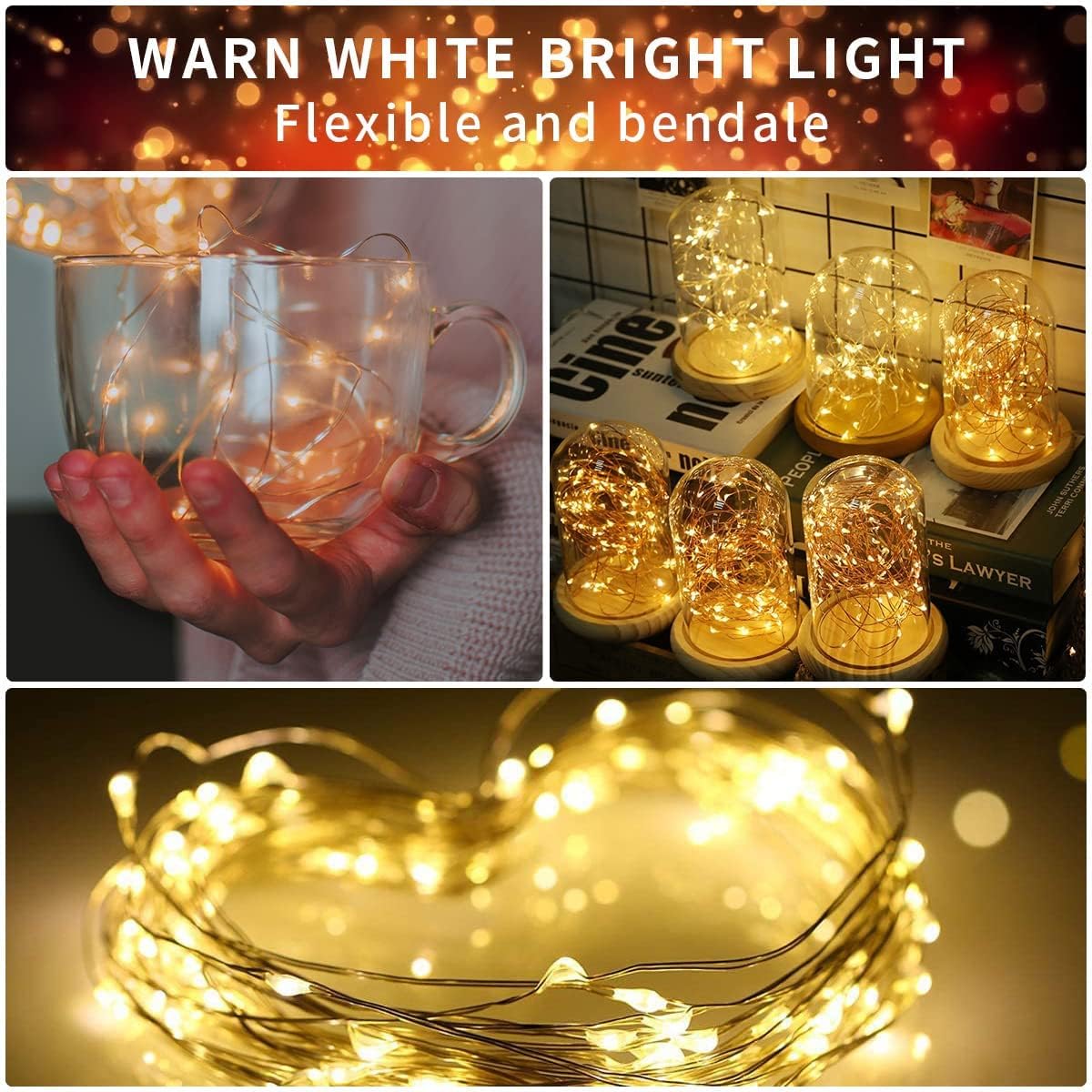 ZOUTOG 8 Pack Fairy Lights, Battery Operated String Lights for Bedroom Waterproof 6.6ft 20 Led Fairy Lights for DIY Wedding Party Patio Christmas Tree Lights, Warm White
