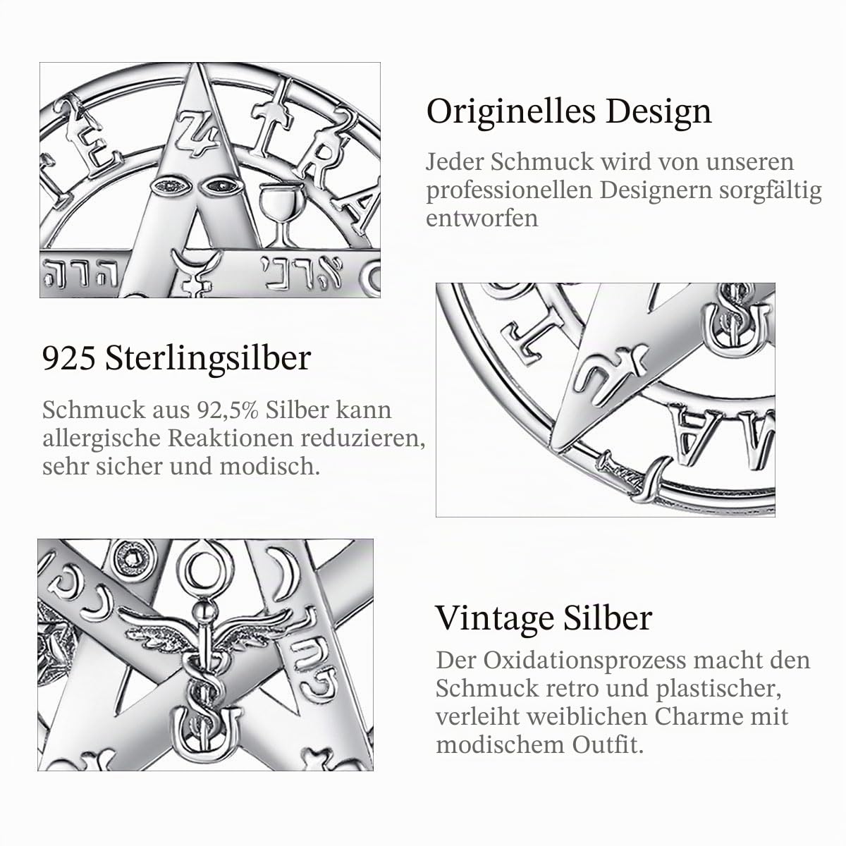 CELESTIA Pentagramm Kette Damen Herren Silber 925 Tetragrammaton Anhänger Halskette Talisman Hexe Schmuck Esoterik Geschenke Männer Frauen