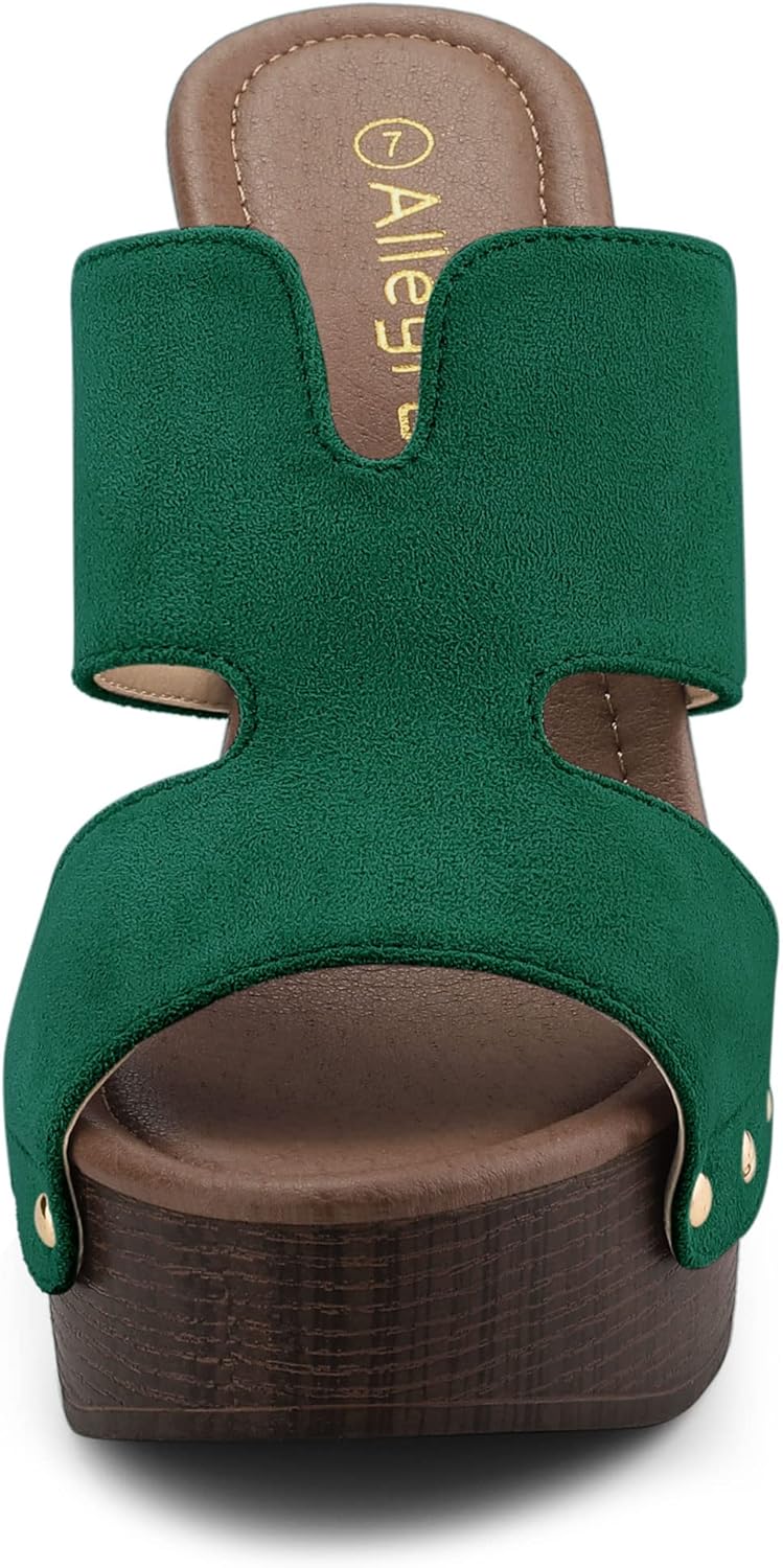 Allegra K Women's Faux Suede Platform High Block Heel Slides Sandals - Image 2