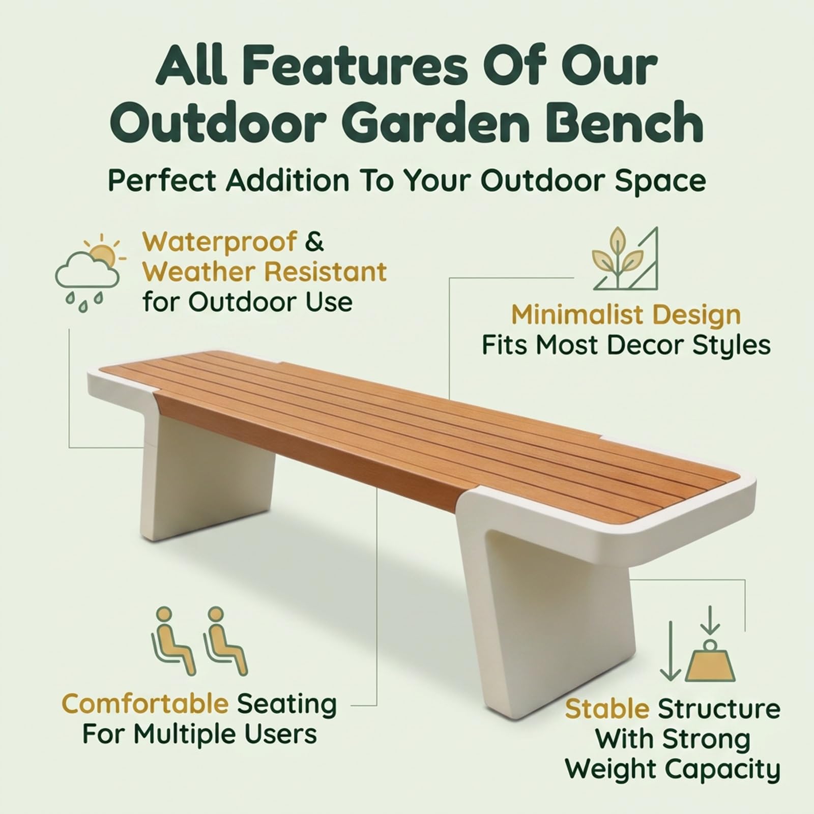 Banco Jardin Exterior 2 Plazas de Madera Sintética Polywood | Banco de Jardin con Estructura Engrosada en Acero Galvanizado, Terraza, Balcón, Porche(Wit,120x40x45cm)