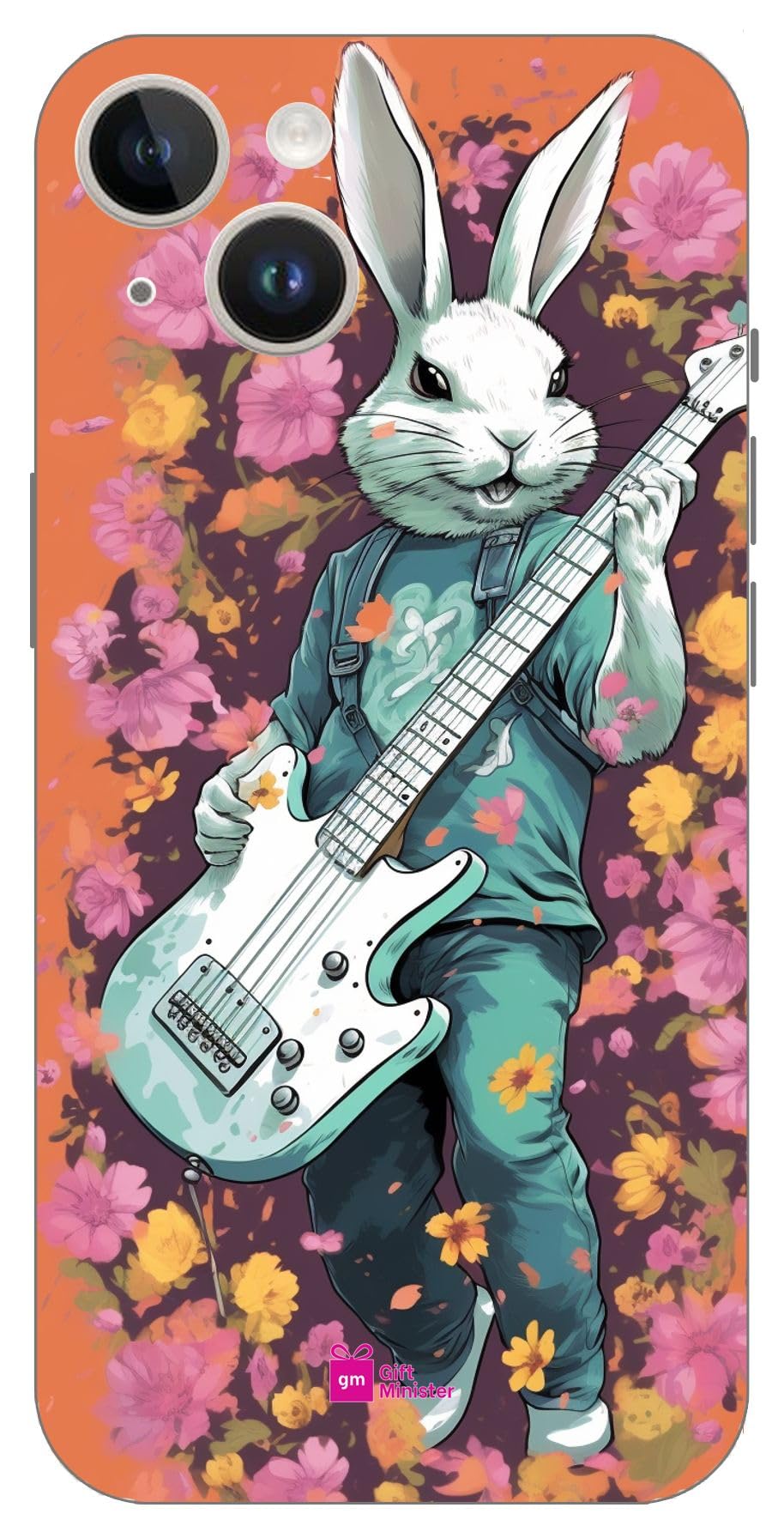 Gift Minister Hard Designer Mobile Case For Apple Iphone 14 Cover White Smoke - Cartoonish Rabbit Groove Playing Guitar Stage Rockstar Shouting Loudly Doodle Art Flowers Bright Minimalistic 1Pcs 1701E