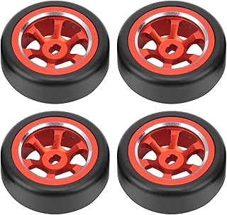 RC Drift Tire, 4pcs RC Metal Drift Tire RC Car Accessories Compatible with Wltoys K969 K989 P929 1/28 RC(Red)