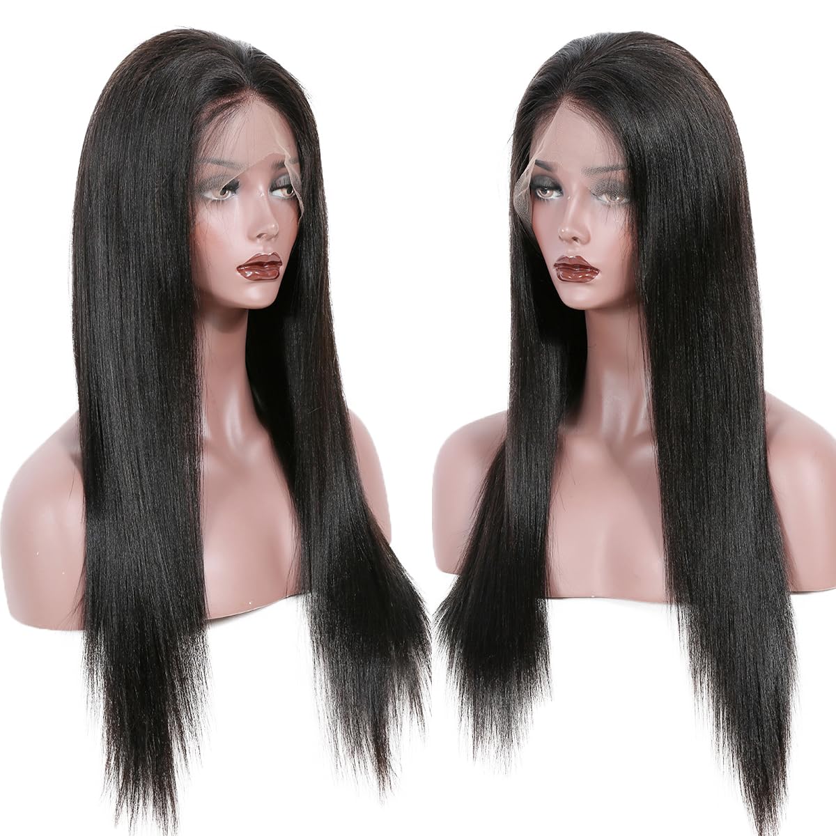 360 Yaki Straight Human Hair Wig for Women Glueless Lace Front Wigs Human Hair Pre Plucked 360 Lace Front Wigs Human Hair Brizilian Virgin Hair Wigs 150% Density 22 Inches Natural Color