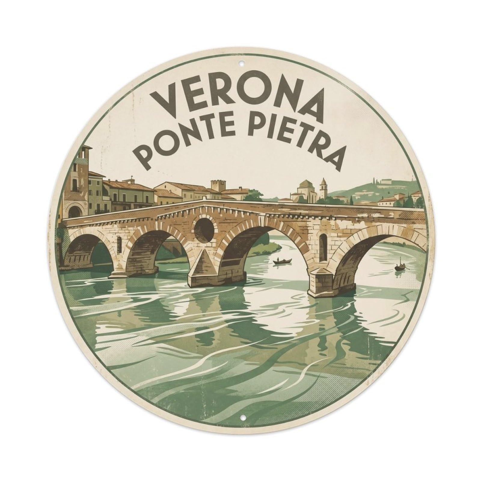 Retro Verona Italy Adige City Landmark Travel Metal Tin Sign