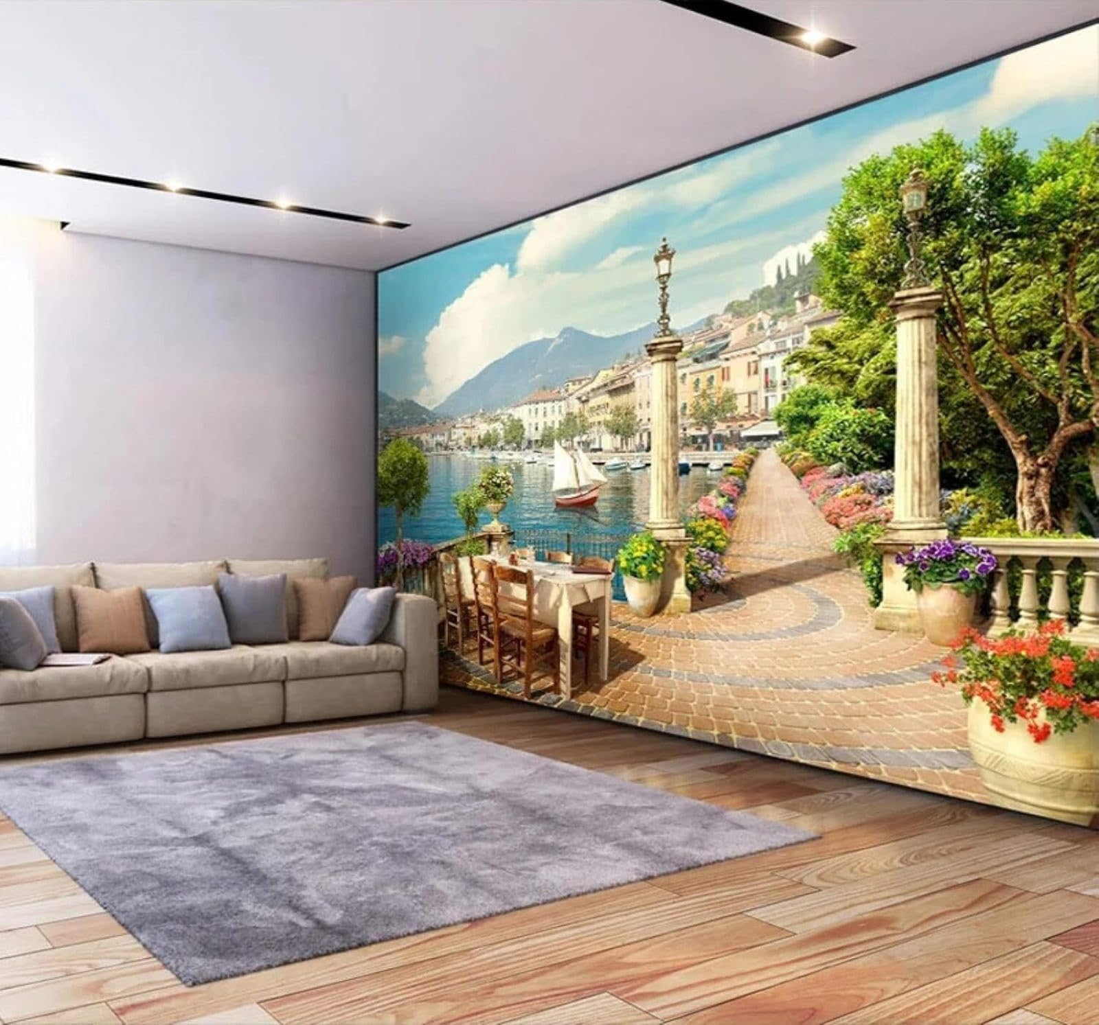 Papel Pintado 3D Fresco Tridimensional Jardín Balcón Vistas Al Lago