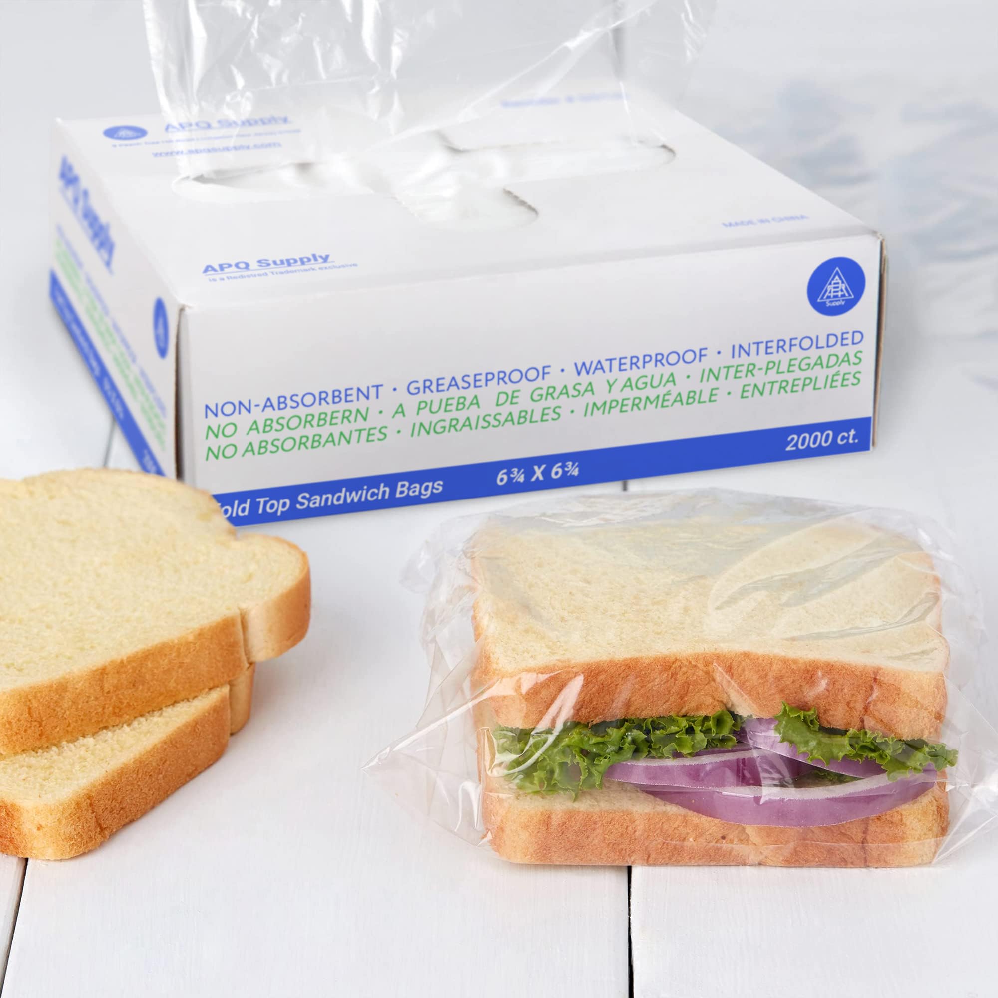 APQ - Sacchetti per sandwich in plastica con coperchio ribaltabile e labbra, 17,1 x 17,1 cm, confezione da 2000 sacchetti trasparenti per sandwich, spessore 0,6 mm, in polietilene, resistenti