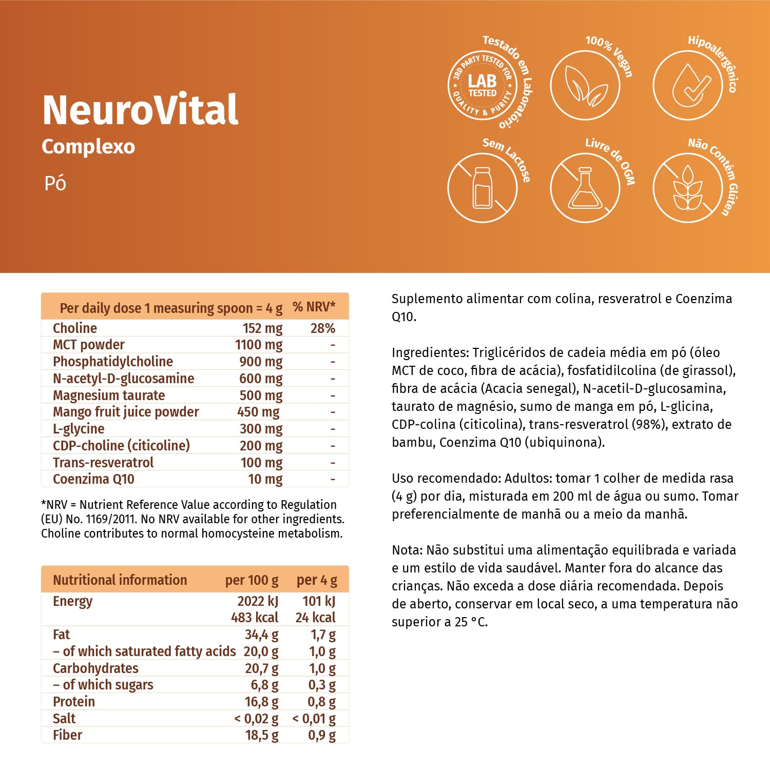 NeuroVital Komplex 300 Pulver – Nährstoffmischung mit MCT-Pulver, Citicolin (CDP-Cholin), Magnesium & Pflanzenstoffen – Nahrungsergänzung für bewusste Ernährung & aktive Lebensweise