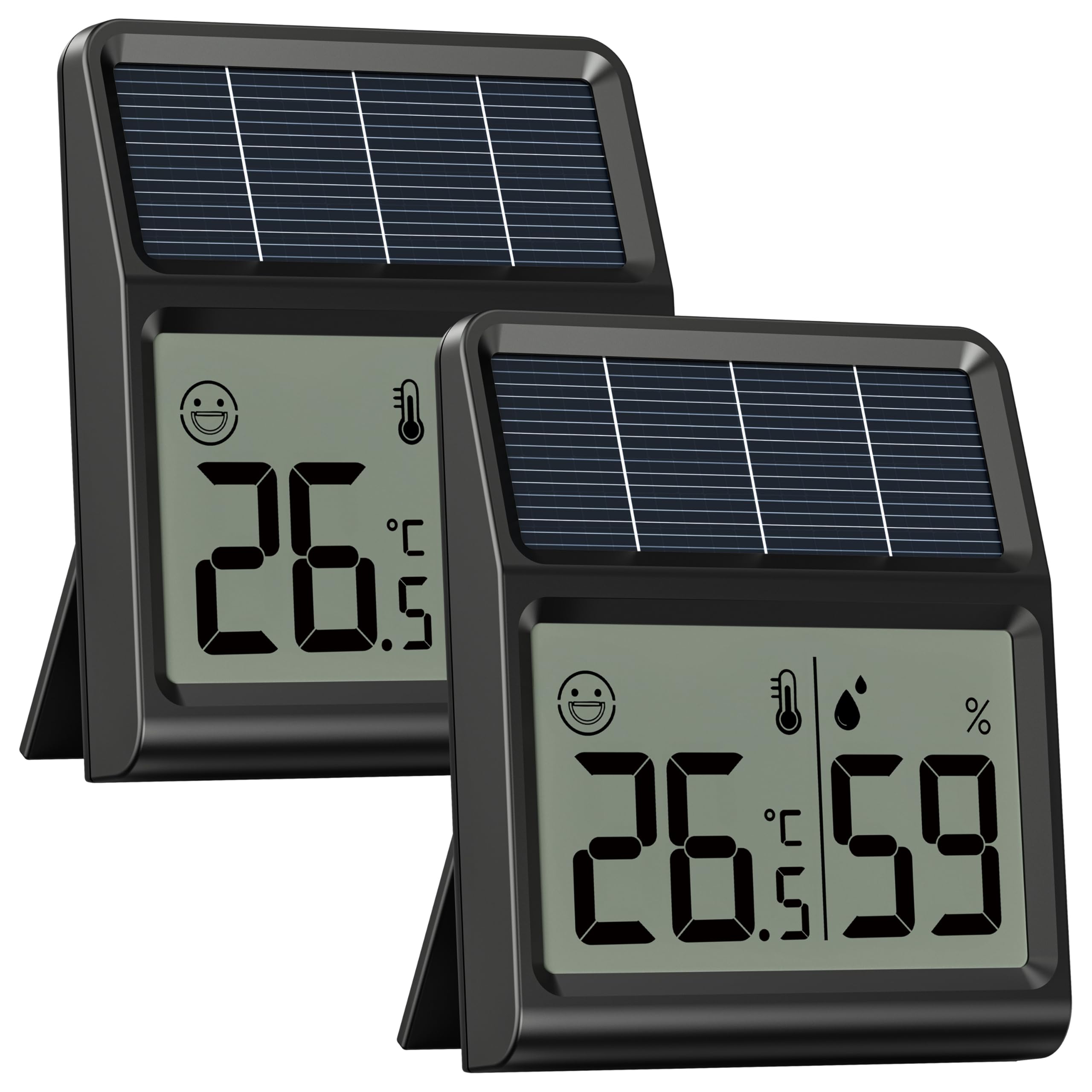 Solar Hygrometer, Thermometer innen mit Raumlicht-Betrieb, Luftfeuchtigkeitsmesser Raumthermometer, Keine Batterie, Keine Funktion Ohne Licht, Weiß 1er-Pack