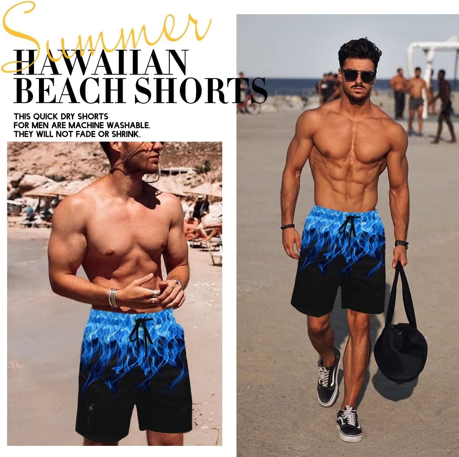 Men's Swim Trunks Hawaiian Bathing Mesh Lining Suit Swimsuits Beach Shorts with Pockets - Image 5