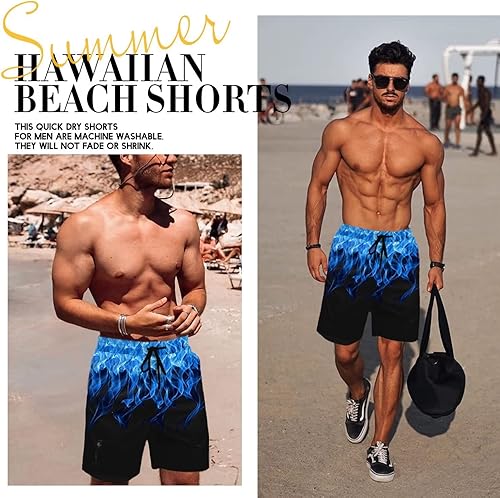 Miniatura 3 de Traje de baño para hombre estilo hawaiano, con forro de malla, tipo short para playa, con bolsillos
