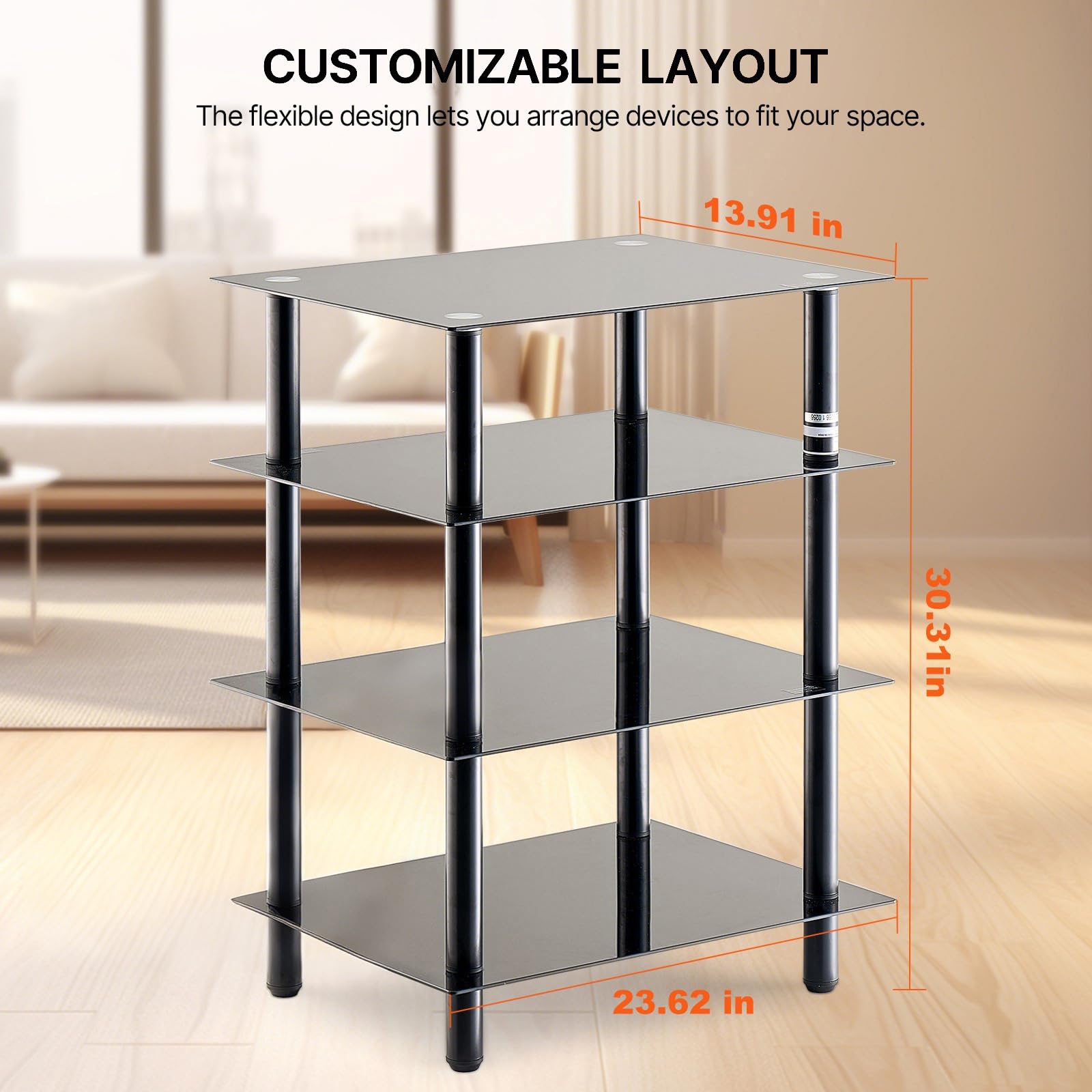 VEVOR Scaffale Portaoggetti Multimediale per Dischi Vinile Giradischi Vinile, Supporto Multimediale Audio-video 4 Ripiani in Vetro Temperato per Attrezzatura di Videogiochi, Mobiletto Portaoggetti
