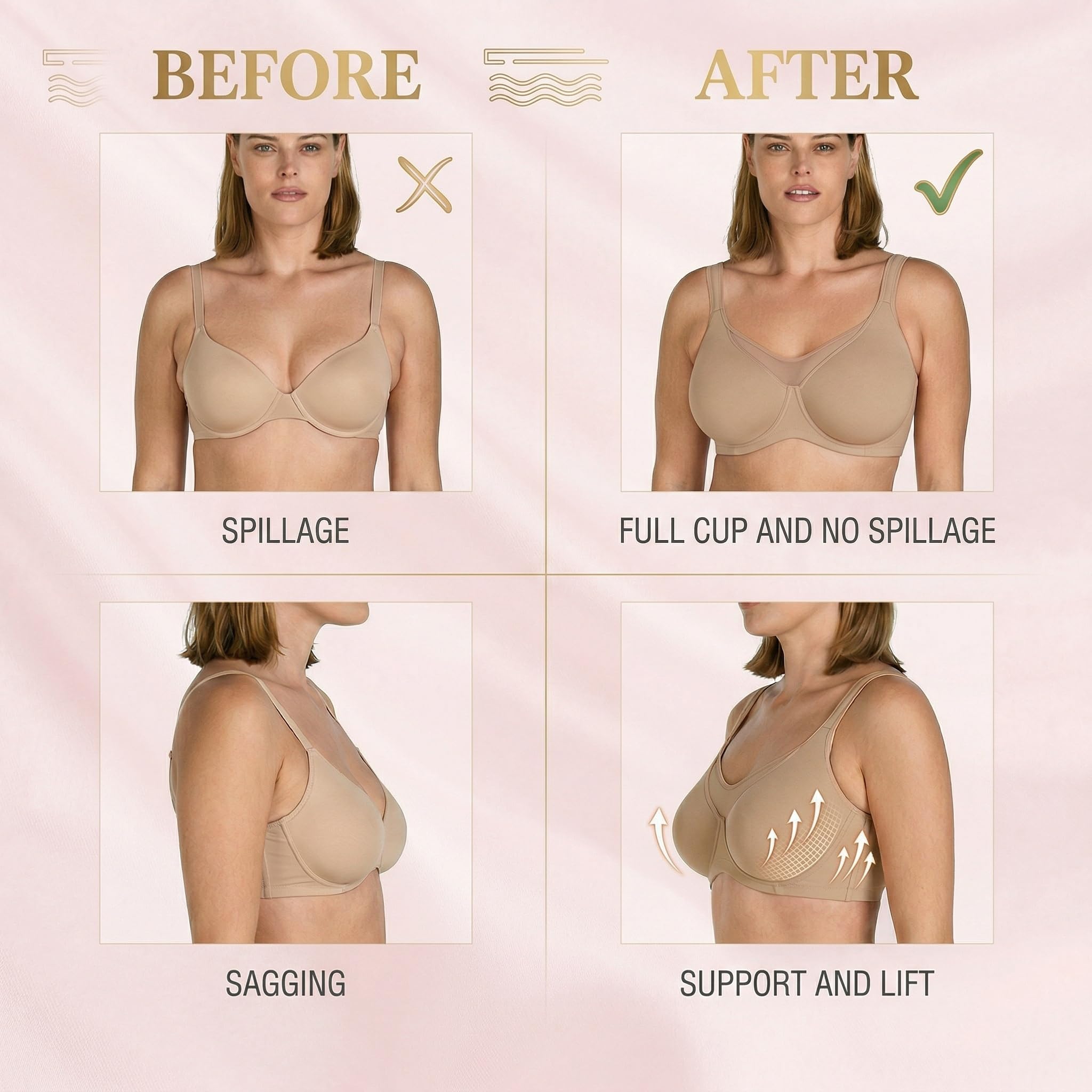 Reggiseno Minimizzatore CloudComfort Senza Ferretto Contenitivo, Effetto Snellente e Modellante con Scollatura Profonda, Comfort per Ogni Giorno
