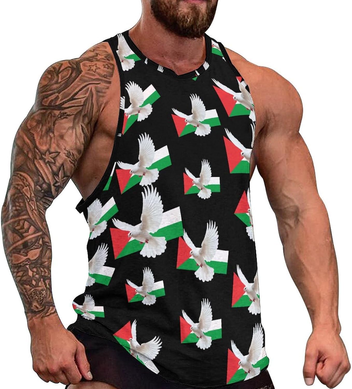 Peace Dove & Palestine Palestinian Flag Men's Tank Tops Sleeveless Muscle Shirts for Men Vest
