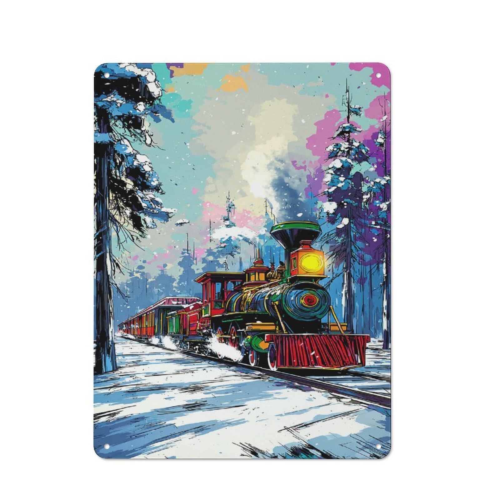 Junmoney Colorful Winter Train Journey -2 40X30cm Vintage Tin Sign With For Hobby Room Or Studio, For Winter Interiors And Metal Sign Collectors