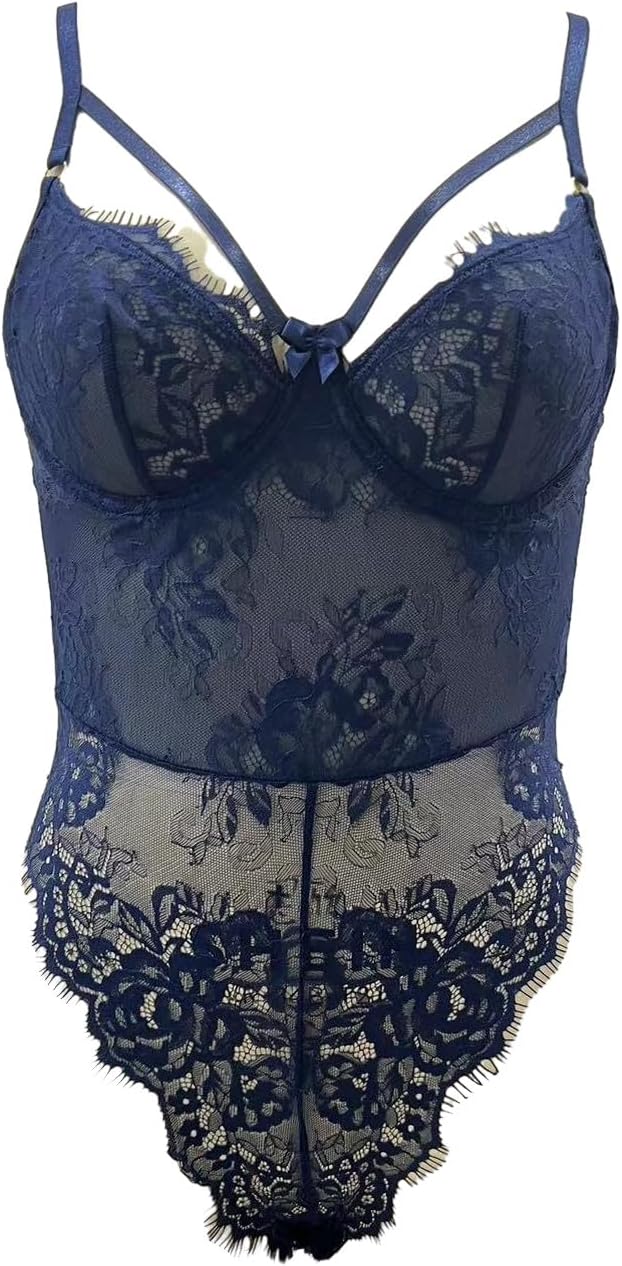 SweatyRocks Women’s Mesh Lace Lingerie with Garter Teddy Bodysuit with Stockings