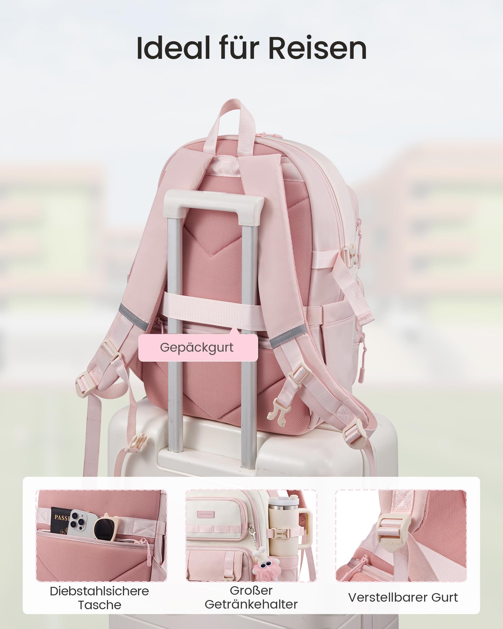 LOVEVOOK Schulrucksack Teenager Mädchen Schultasche Laptop Rucksack Damen | Schulranzen mit Vielen Fächern, 15,6 Zoll Groß Rucksack Schule 10-18 Jahre School Bag, Cute Backpack für Uni Arbeit Reise