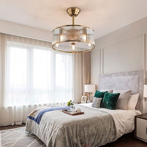 Miniatura 7 de Ventiladores de techo enjaulados dorados con luz, ventilador de techo sin aspas de 18 pulgadas con control remoto, luz de ventilador cerrada de