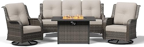 Miniatura 194 de Joyside Silla mecedora giratoria para exteriores para patio, mecedora de mimbre para exteriores con cojines de tela de olefina adecuada para porche