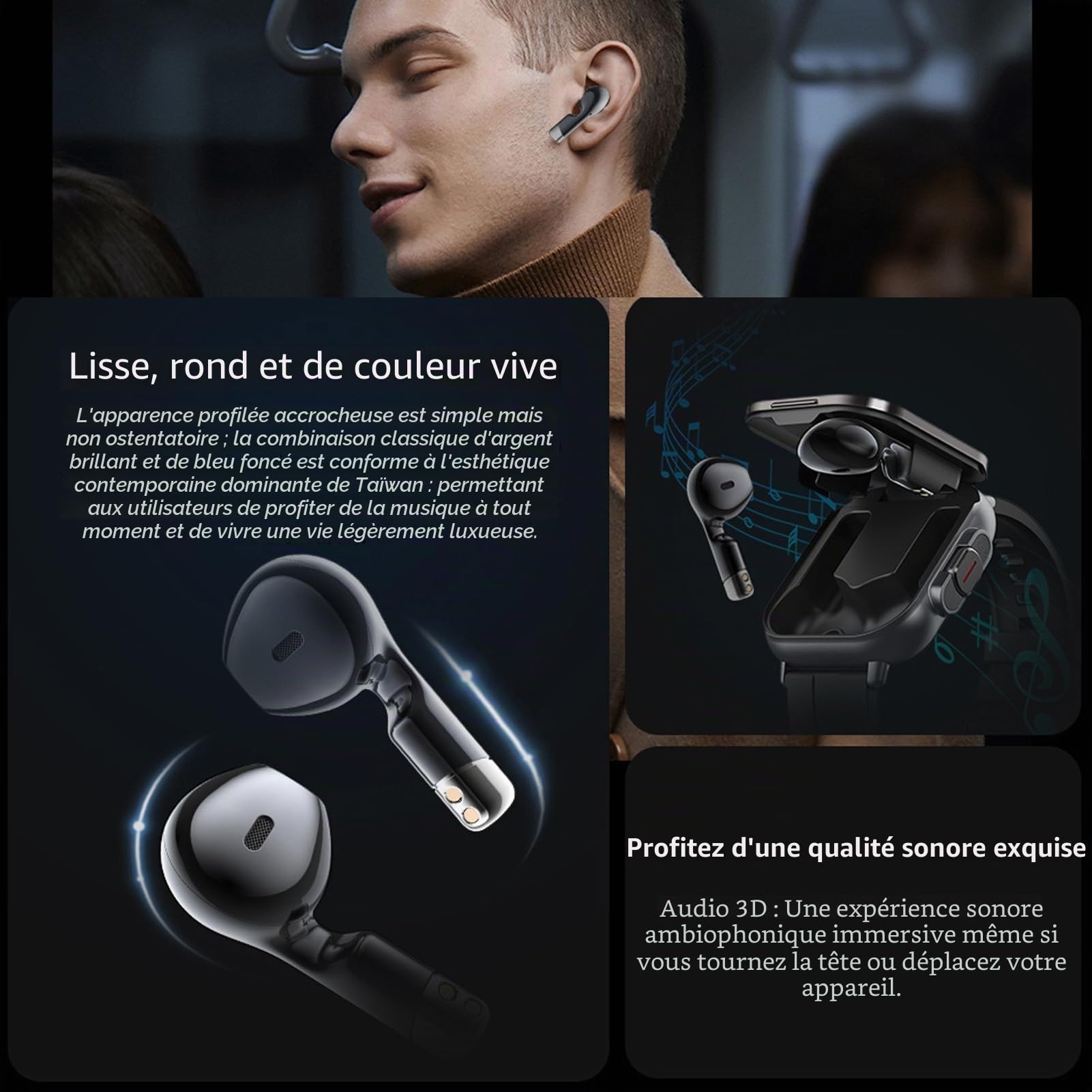 Montre Intelligente avec écouteurs, écran HD 2,01 pour Hommes et Femmes, Tracker d'activité étanche IP67, 100 + Mode Sport, Moniteur de Sommeil Fréquence Cardiaque, Podomètre pour Android et iOS