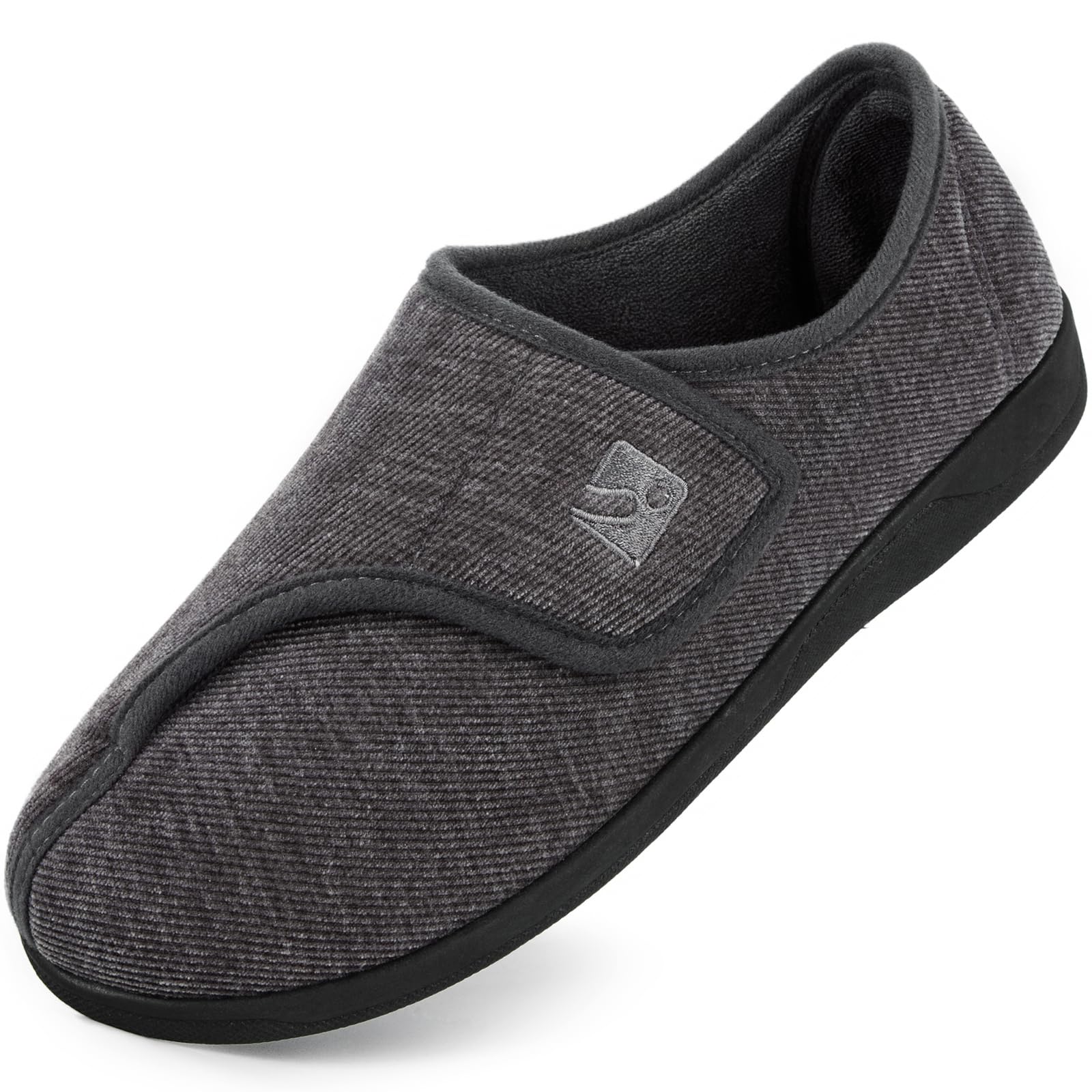 HomeTop Men's Adjustable Chenille Slippers Wide Soft Comfy Non-slip Indoor House Shoes for Diabetic Swollen Feet