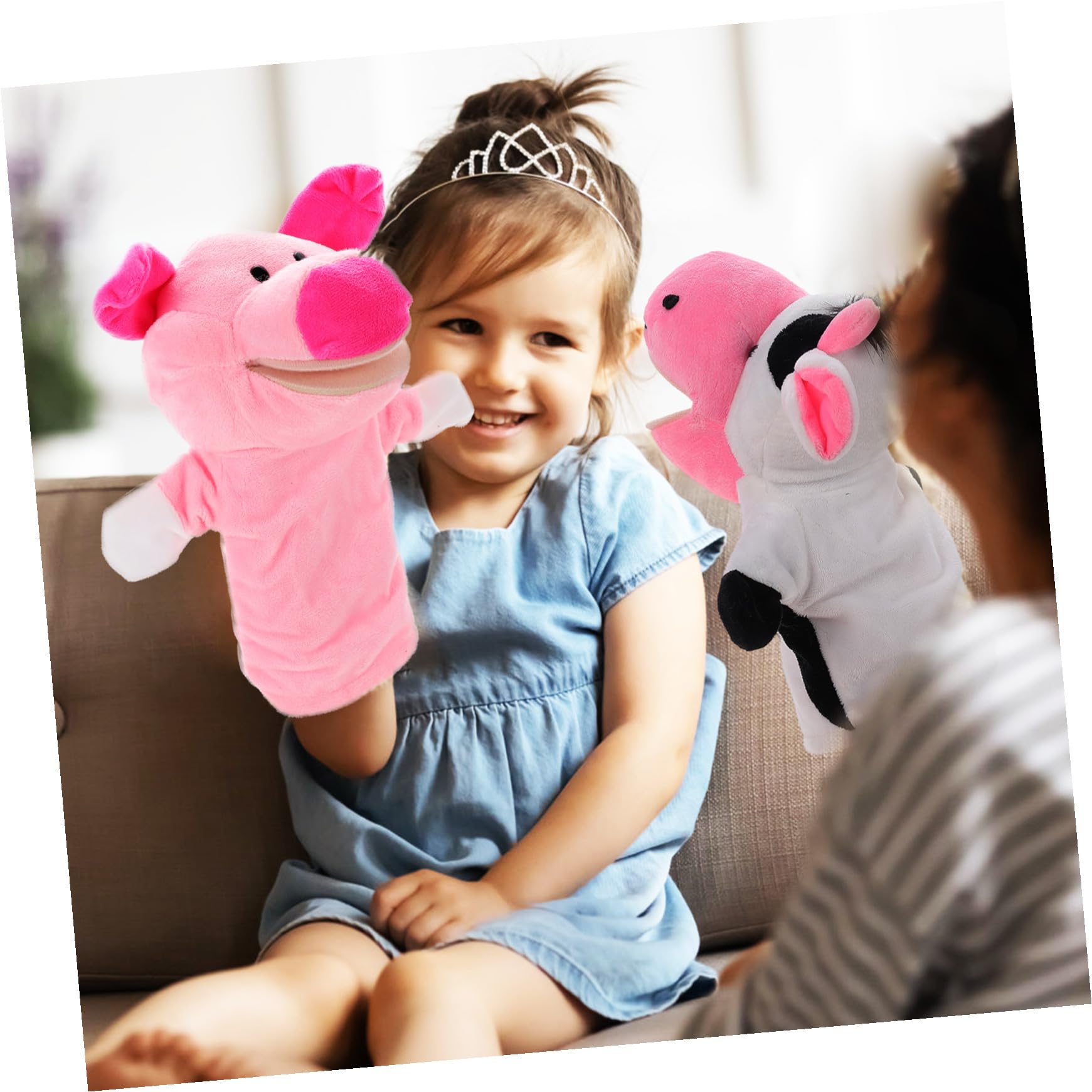 Marioneta de Mano 5 Piezas de Juguete Interactivo para Niños | Pp Algodón y Felpa Corta, Boca Móvil, para Juegos de Rol y Cuentos Antes de Dormir