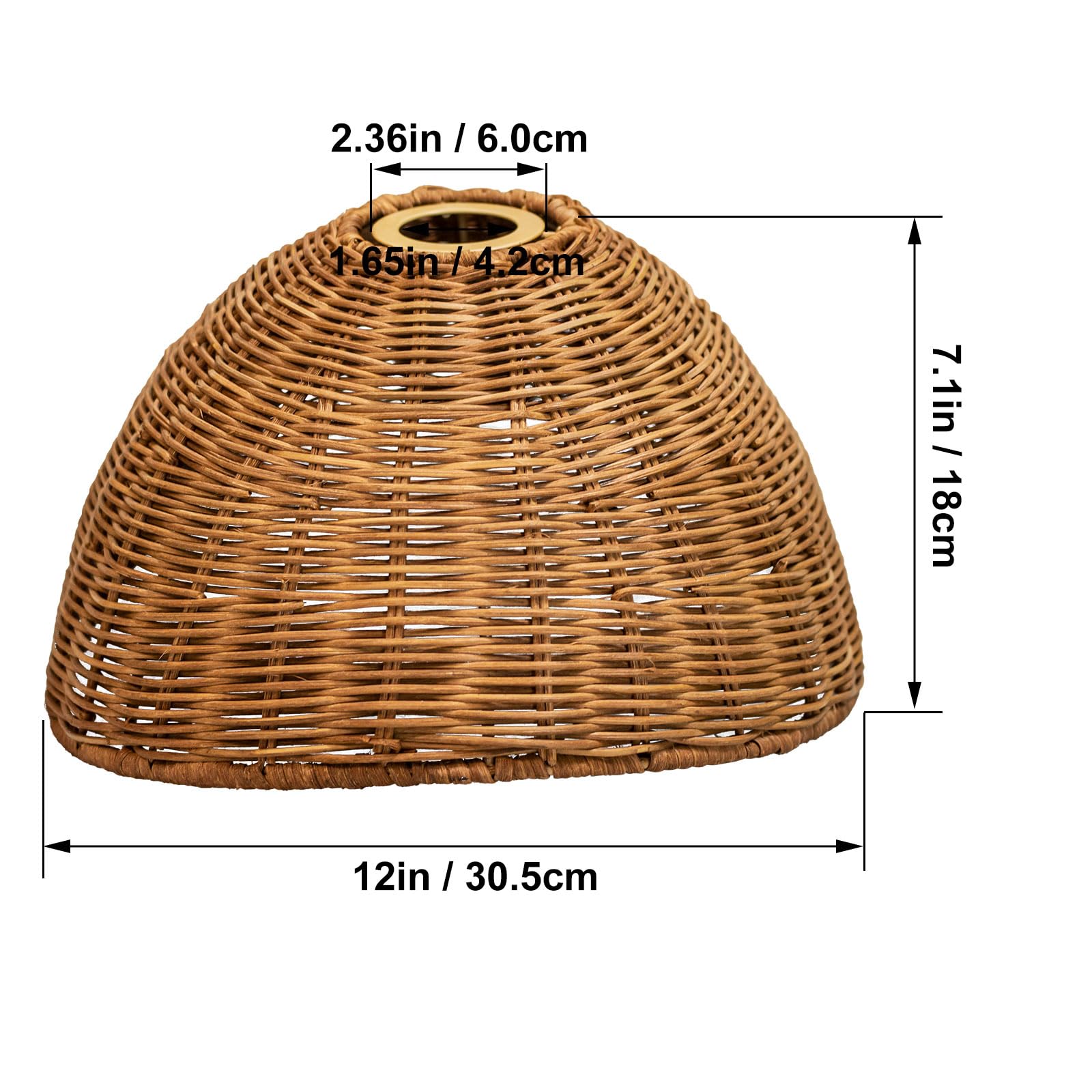 Paralume rustico in rattan con paralume intrecciato a mano per lampada a sospensione, rotondo, E27, design boho, colori naturali (1, verde scuro/marrone)