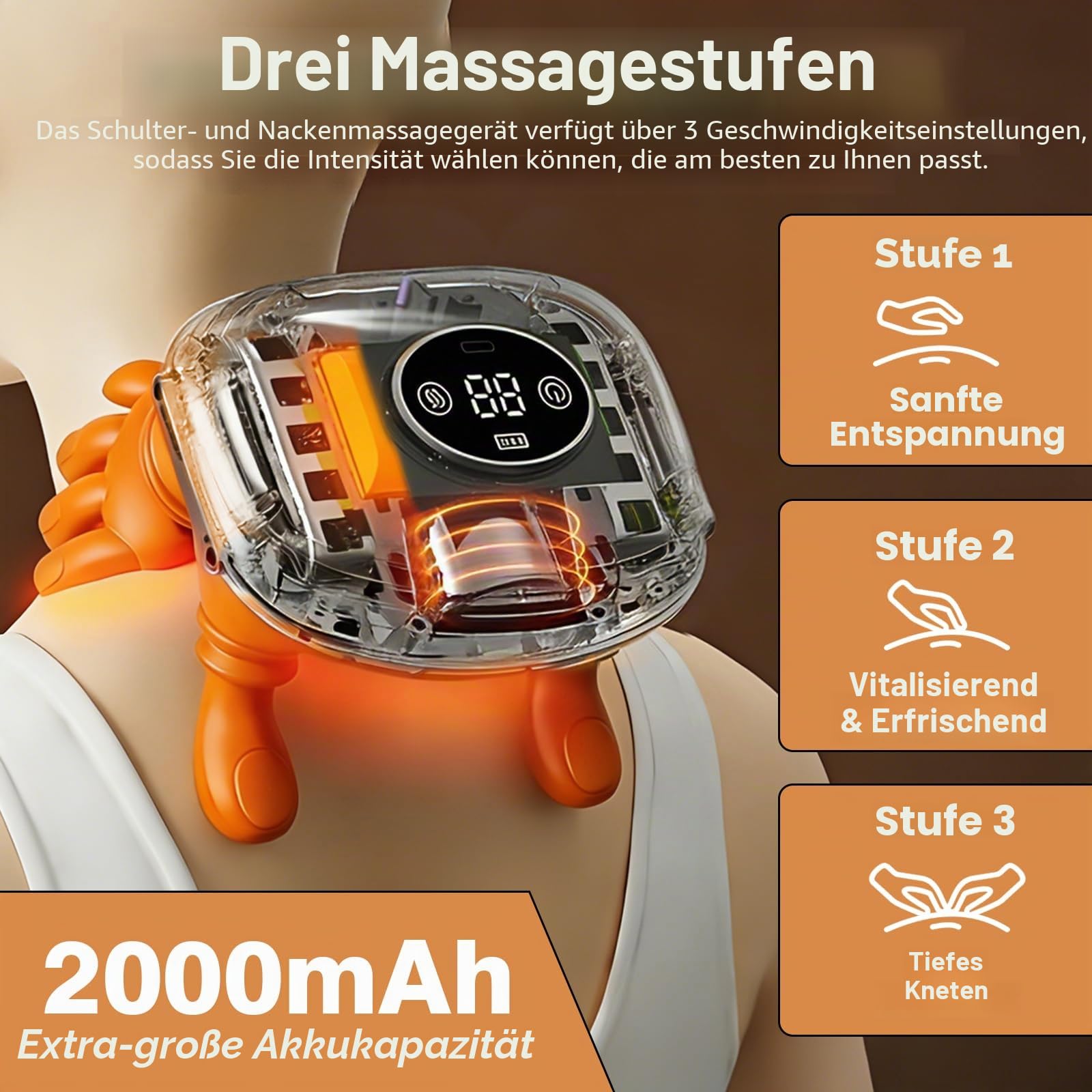4D Massagegerät, 4D Bionische Hand Nackenmassagegerät, Massagegerät Nacken mit 3 Intensitätsstufen und 2 Heizstufen, USB Elektrische Schultermassagegerät,Lindert Muskelverspannungen und Ermüdung,Weiß