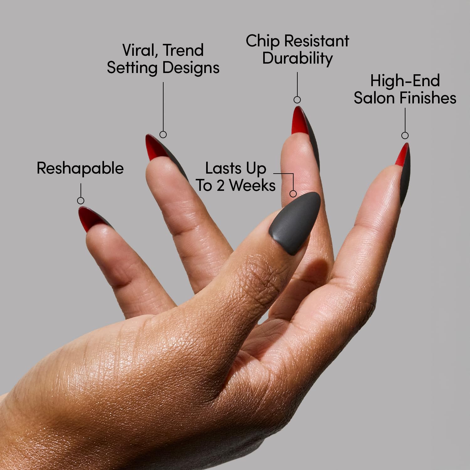 Glamnetic Press On Nails - Red Bottom | Red Accent Dual Side Medium Almond Fake Nails with a Black Matte Finish, Salon Quality Halloween Nails | 15 Sizes - 30 Nail Kit with Glue Product Image 3